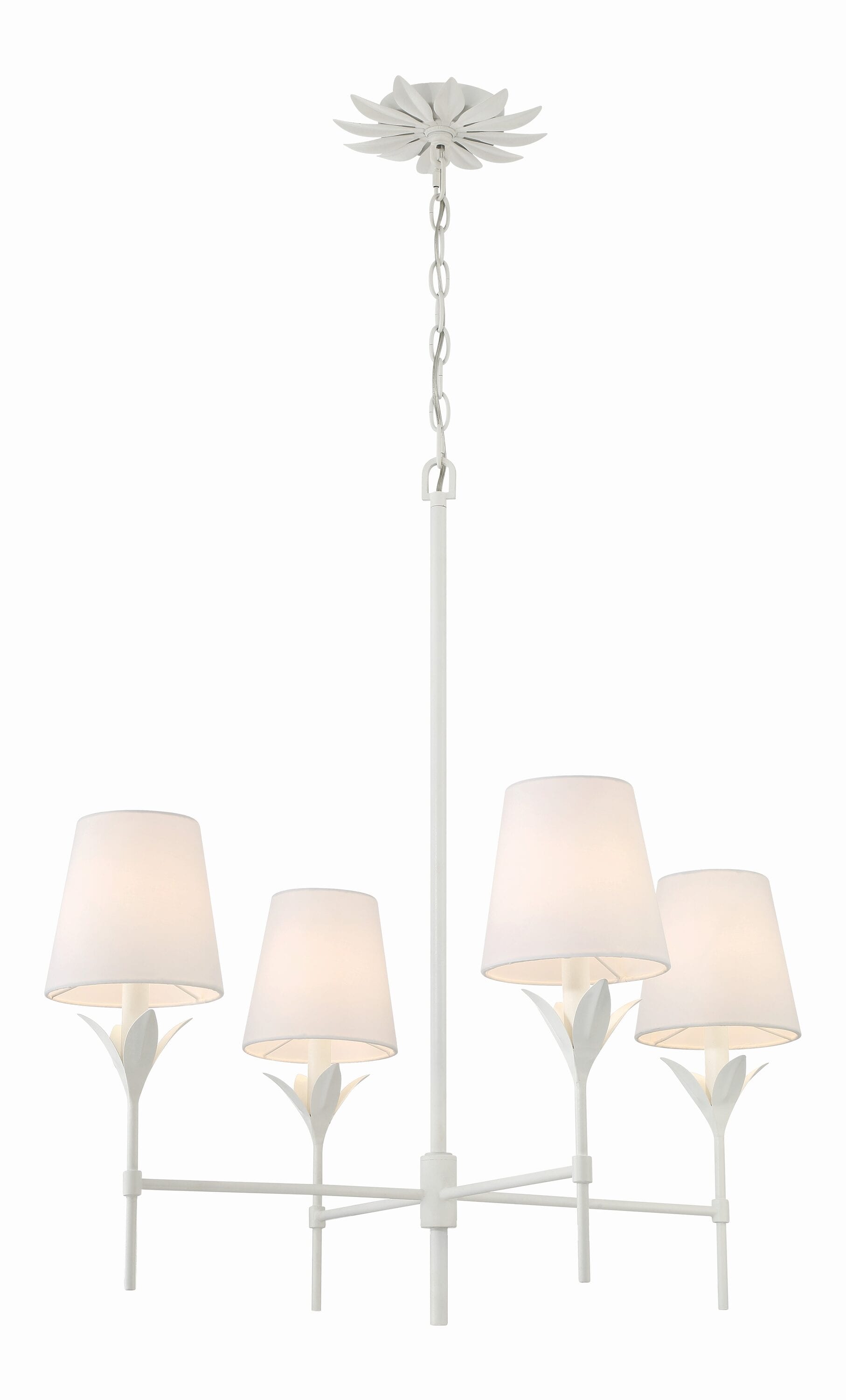 Matte White 4-Light Chandelier with Silk Shades