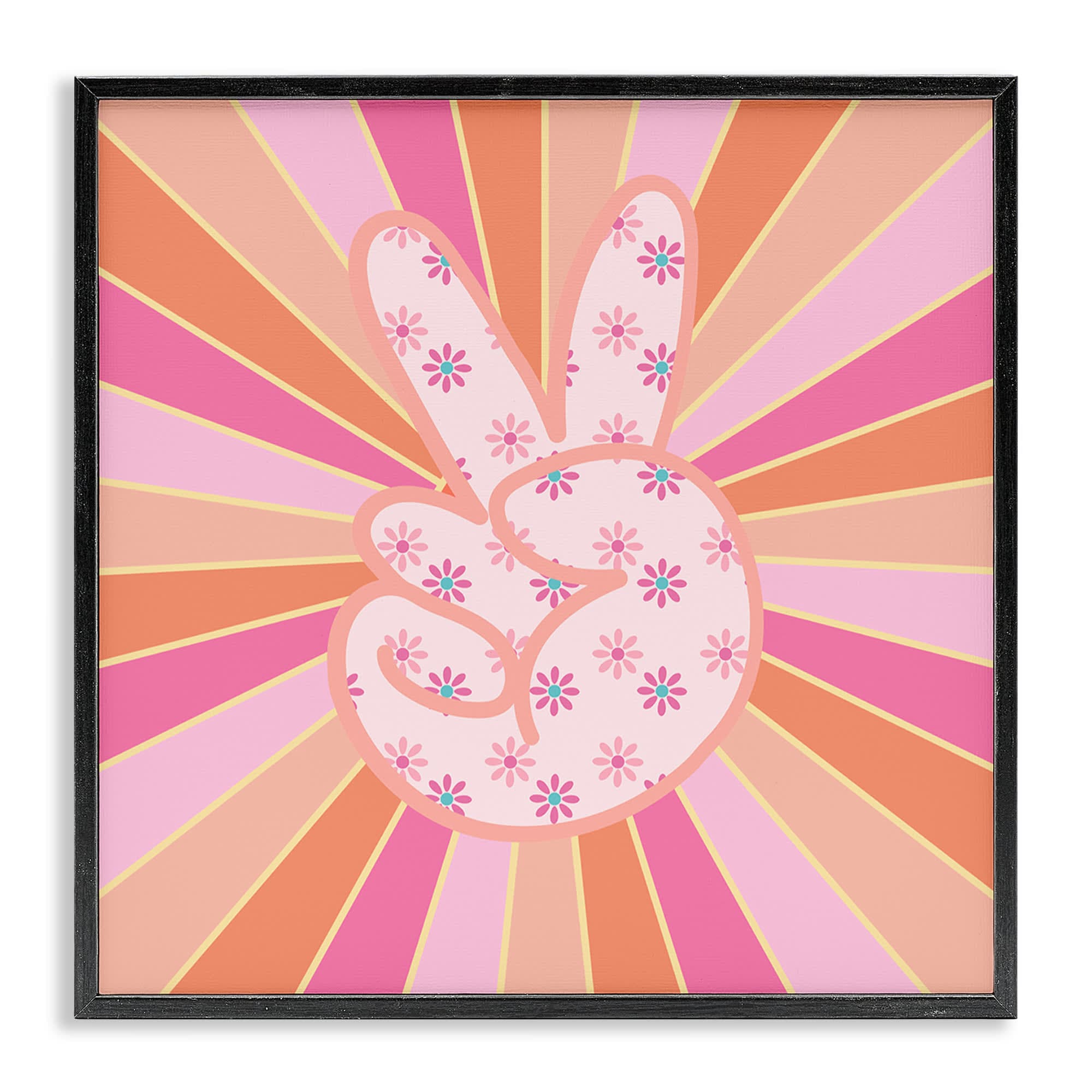 Stupell Industries BS-423-FR-12X12 Beaming Peace Sign Hand Black Framed Giclee Art By Jesse Keith 12 x 12
