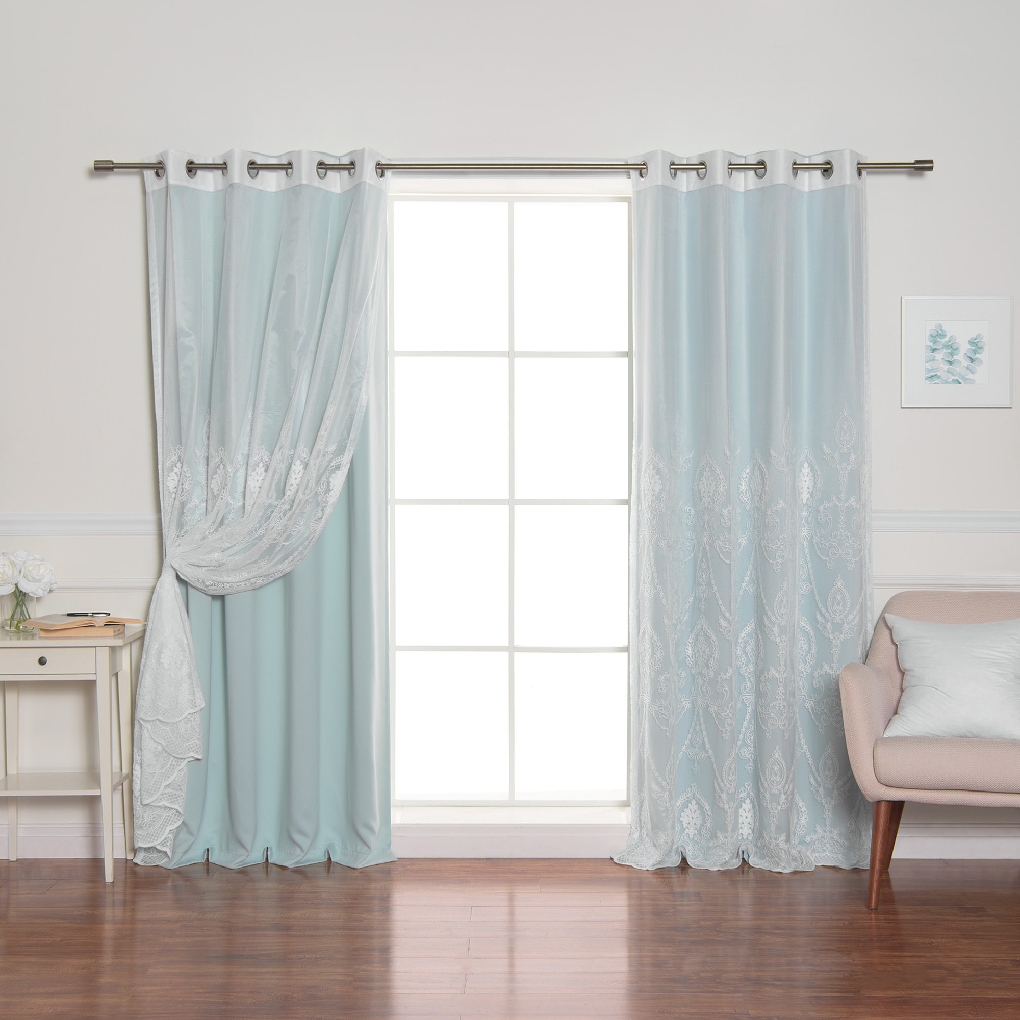Best Home Fashion MM-TRELLIS-84-MINT 84-Inches Mint Blackout Grommet Curtain panel 4-pack