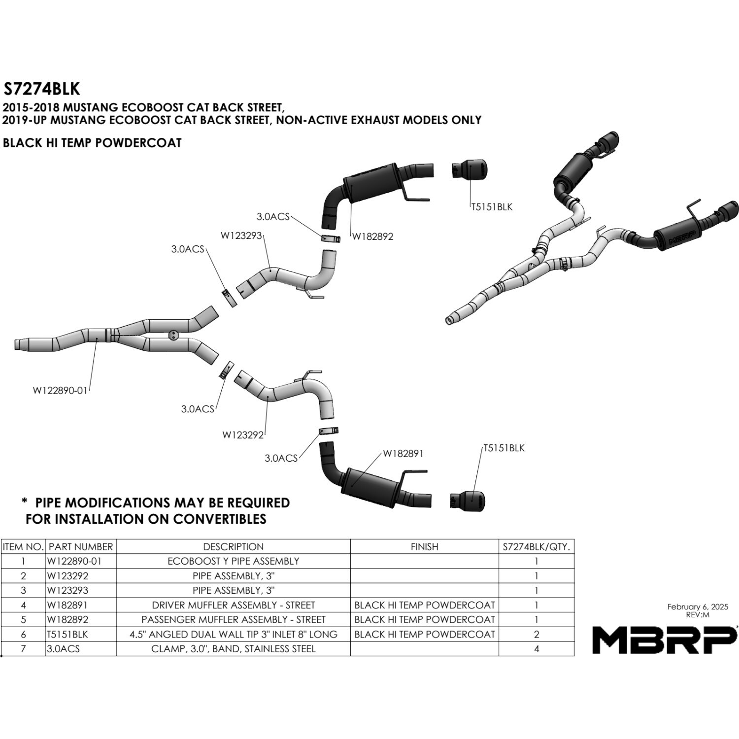 MBRP Armor BLK Cat Back Exhaust System for 2015-2025 Ford Mustang ...