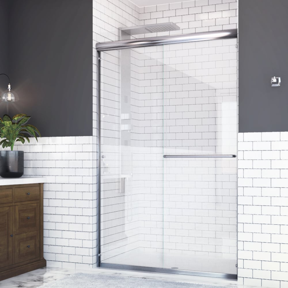 Holcam DSESILCLR4870HS Distinctive Chrome 45-in to 48-in W x 70.5-Inches H Frameless Bypass Sliding Shower door 1/4-in Thick Clear Glass
