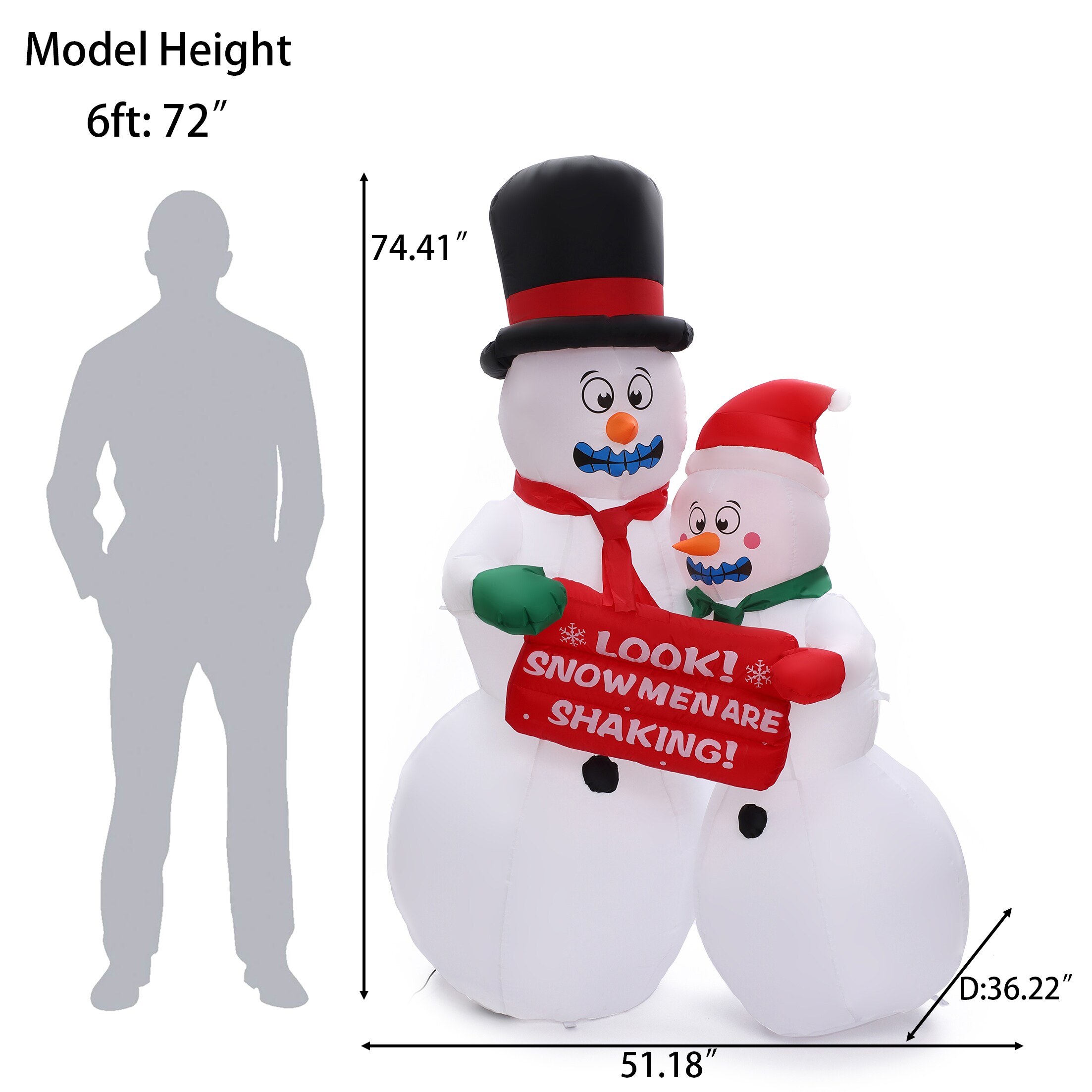 LuxenHome 6.2-ft Lighted Snowman Christmas Inflatable at