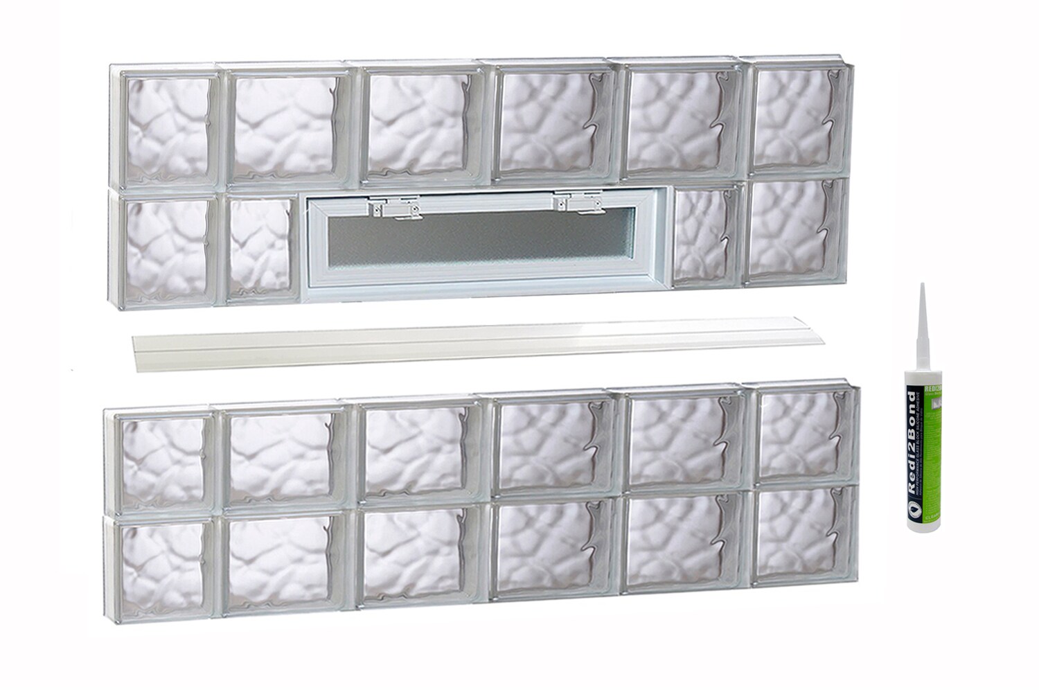 REDI2SET V4430DC Wavy Glass 42-1/2-in x 29-in Frameless Replacement Vented Glass Block Window