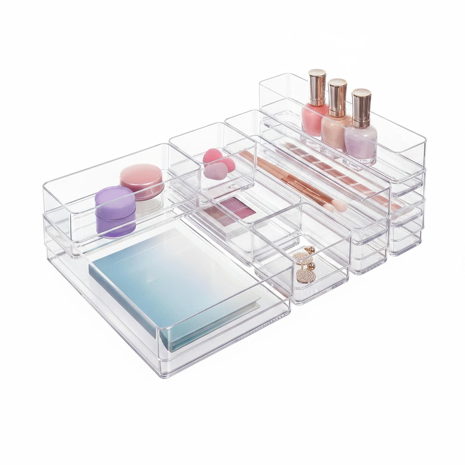 Baginizer  Stackable Clear Drawer Organizers Multipurpose Space Saving Storage Trays for Home Office Cosmetics Jewelry Utensils Supplies