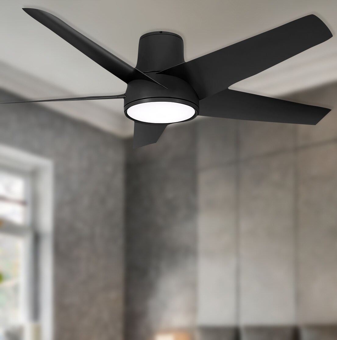 Minka Aire Chubby II 58-in Black Integrated LED Indoor/Outdoor Flush Mount Smart Ceiling Fan with Light and Remote (5-Blade) F782L-CL Sansujyuku sansujyuku.com