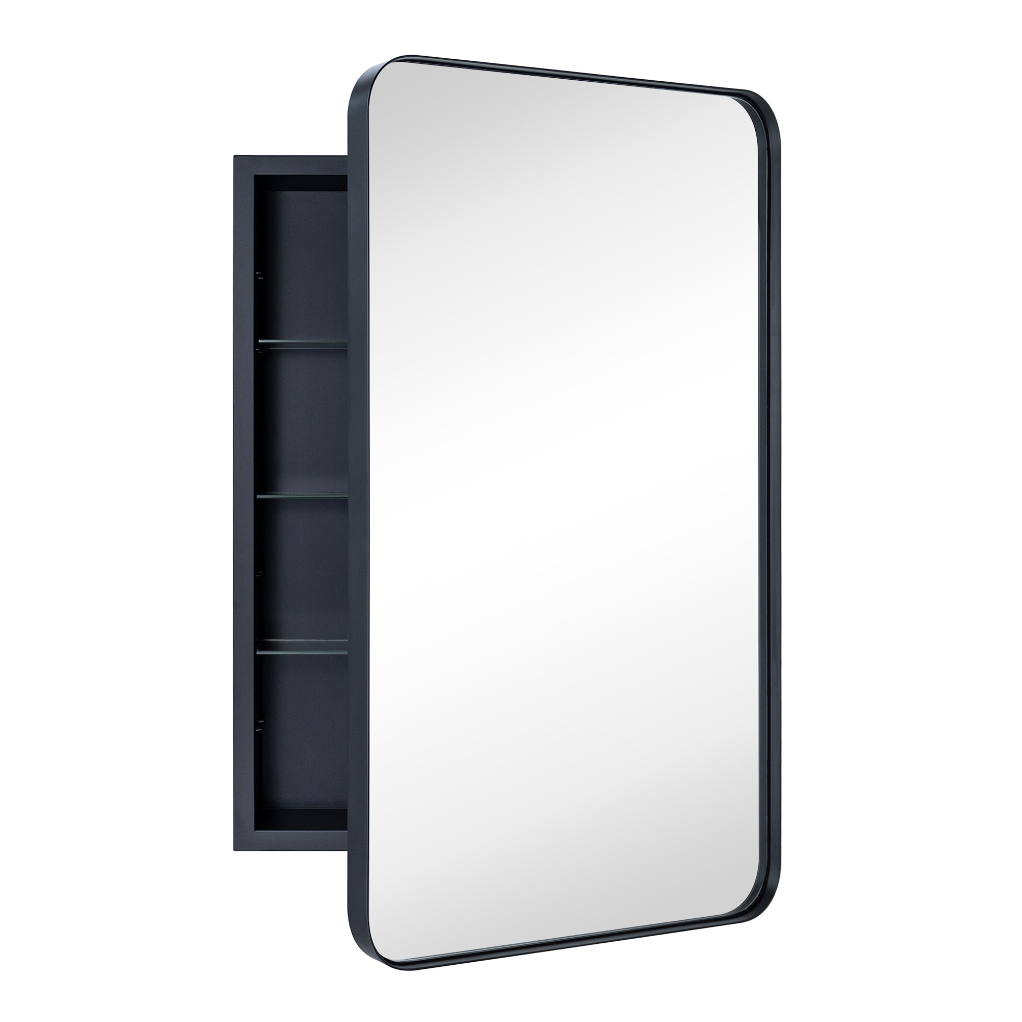 TEHOME GC-00478 20-Inches x 30-Inches Recessed Mount Matte Black Mirrored Rectangle Medicine Cabinet