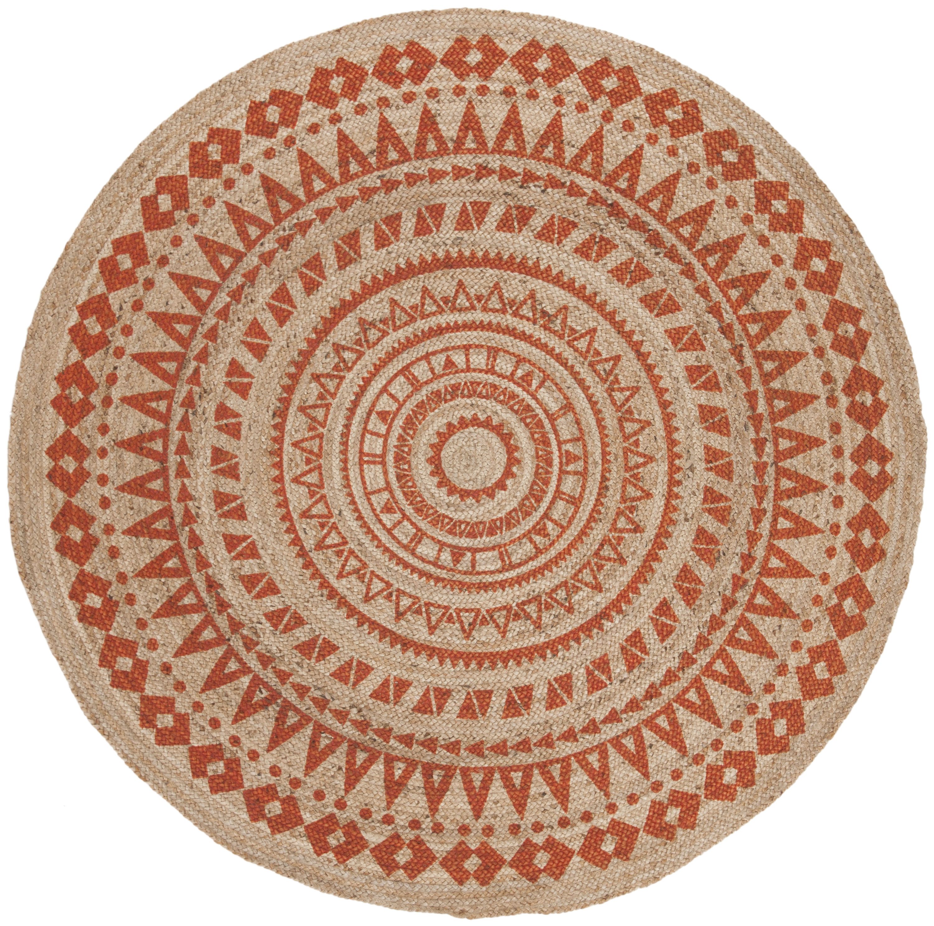 Safavieh NF802B-6R Natural Fiber Lenz 6 x 6 (ft) Jute Orange/Natural Round Indoor Medallion Bohemian/Eclectic Area rug