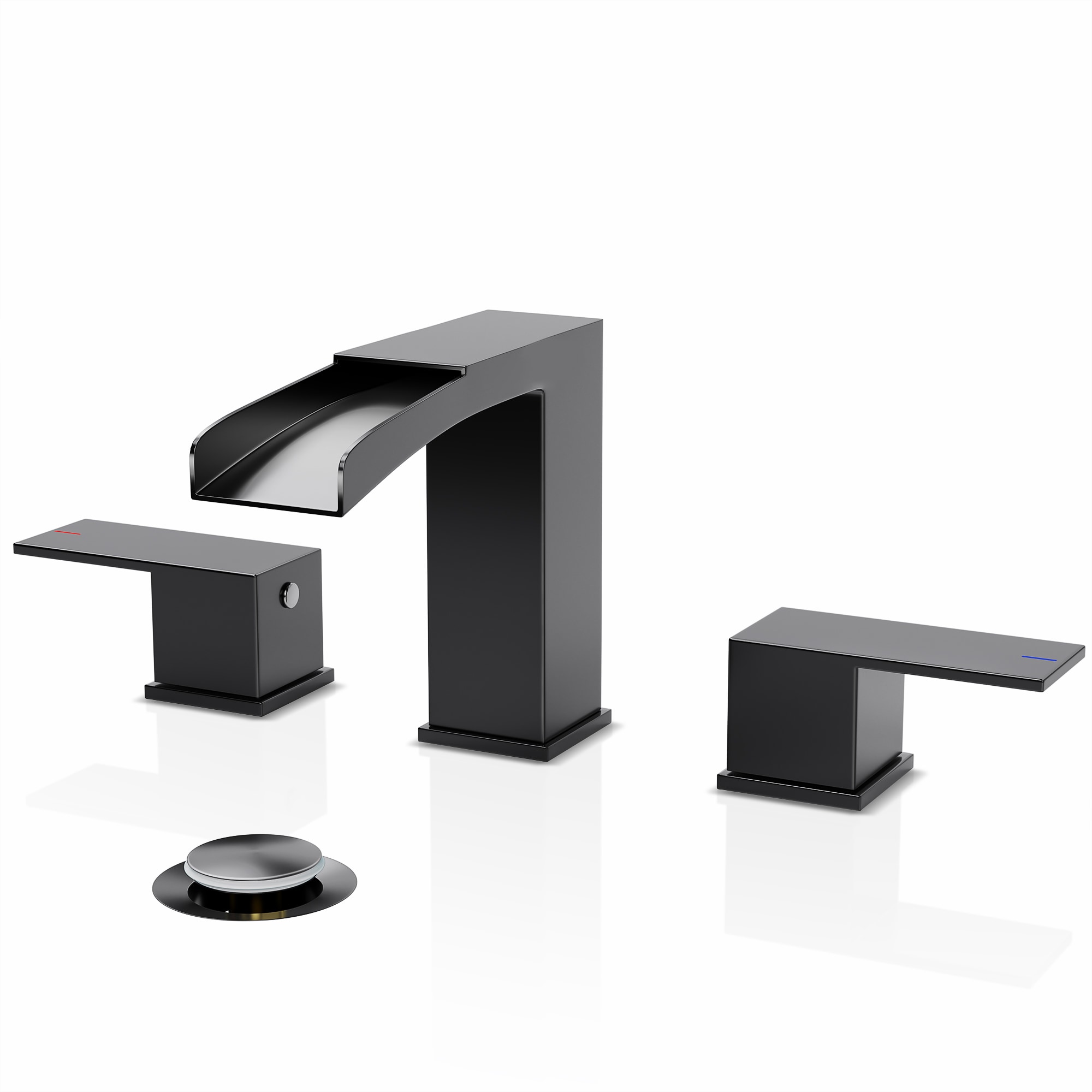 Matte Black 8-in widespread 2-handle Bathroom Sink Faucet with Drain | - Phiestina LWNS-WF002-1-MB