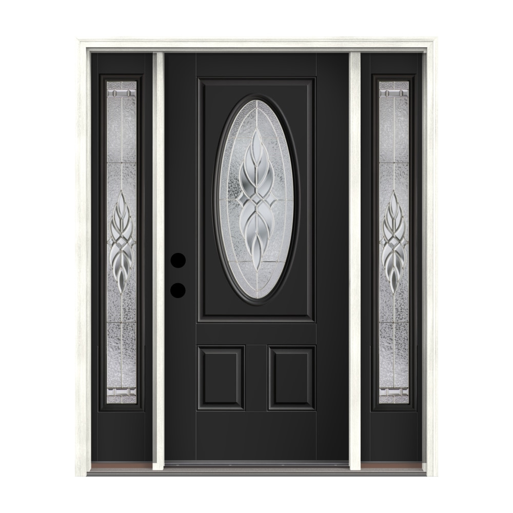 Therma-Tru Benchmark Doors Varissa 64-in x 80-in Fiberglass Oval Lite  Right-Hand Inswing Obsidian Painted Prehung Front Door with Sidelights with 