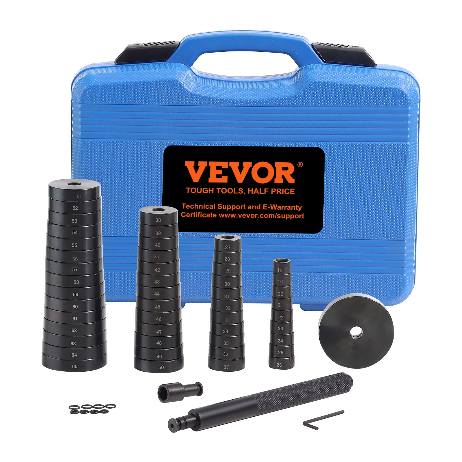 VEVOR 52JTZCHMFJQDZP35DV0 52PCS Custom Bushing Bearing and Seal Driver Set, Transmission Wheel Axle Bearing Race, Seal Driver Installer Remover, 18-65mm and 74mm Metric Discs Bush Removal Puller Bearing Press Tool Kit