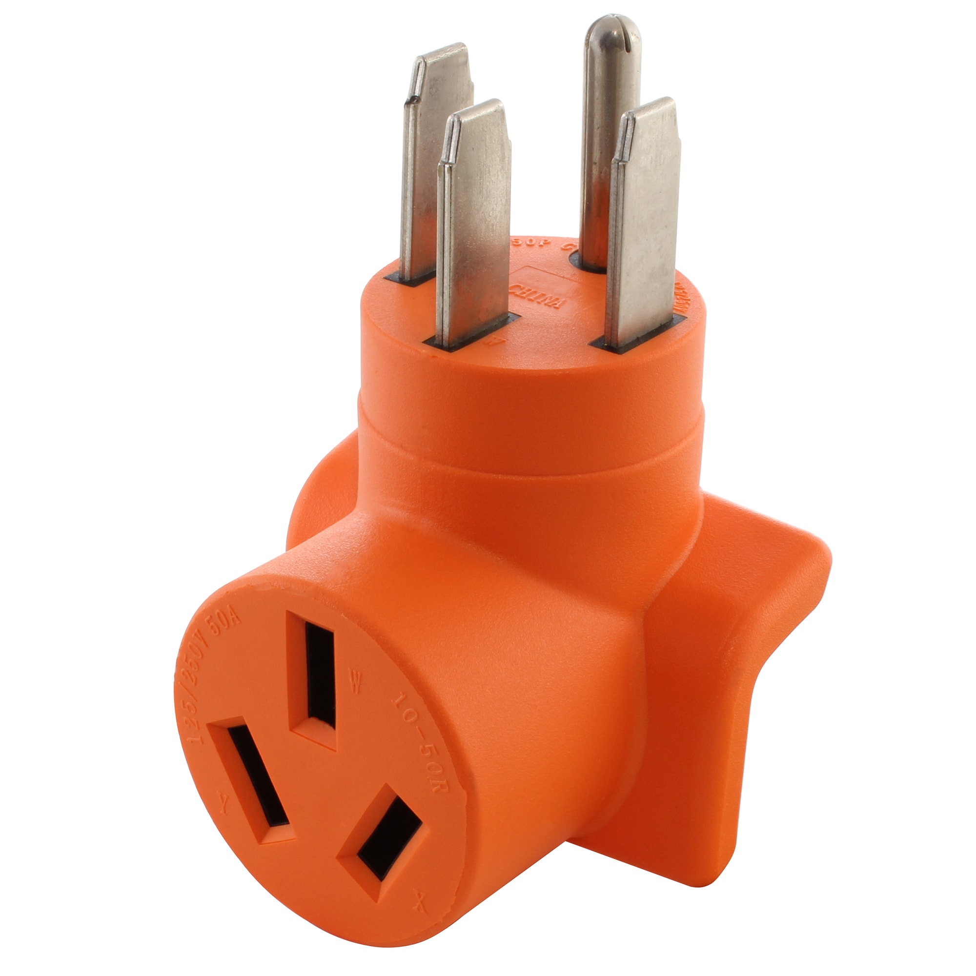 AC WORKS WD14501050 NEMA 14-50P to NEMA 10-50R 50 -Amp 4-wire to 3-wire Single to single Orange Basic Elbow Adapter