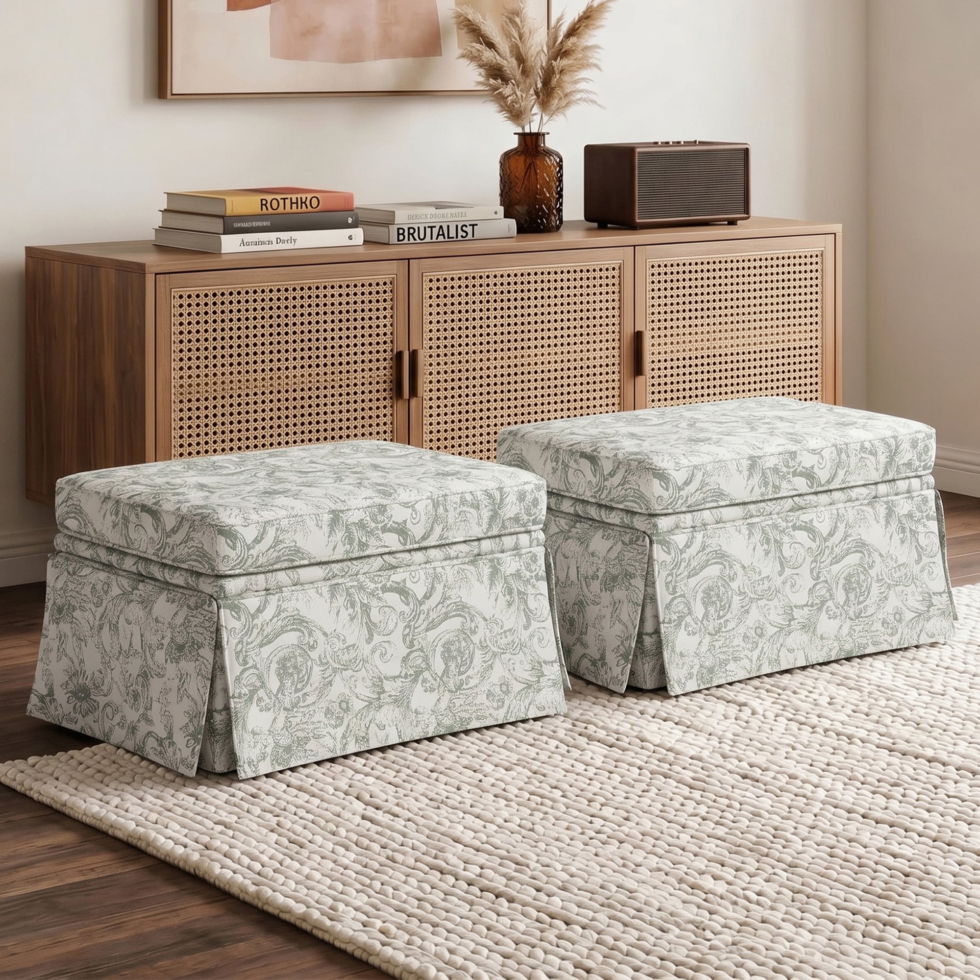 Dreamsidea - Set of 2 Chenille Upholstered Storage Ottoman with Hydraulic Lift for Living Room