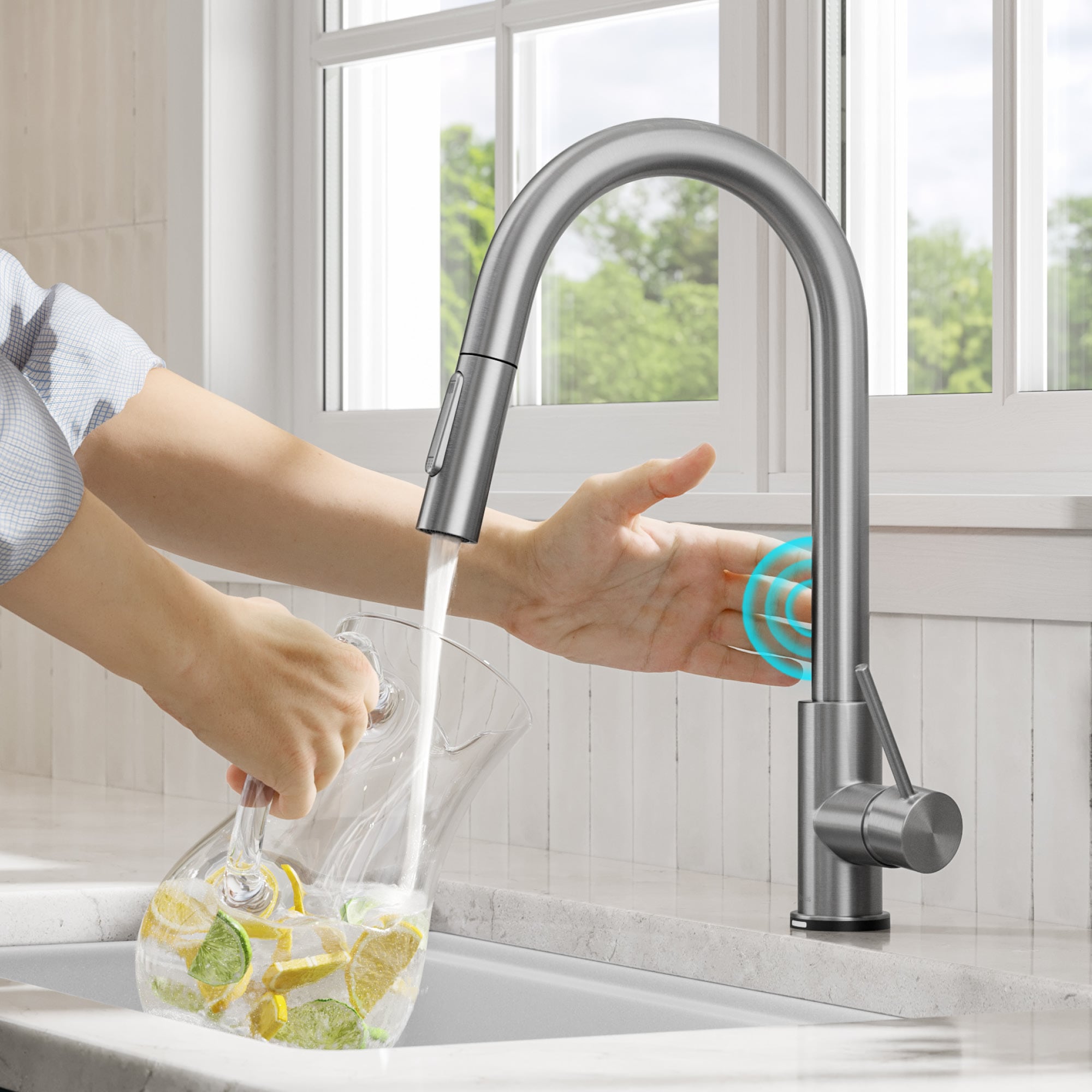 Kraus KTF-3104SFS Oletto Spot Free Stainless Steel Single Handle Deck-mount Touch-on Pull-down Kitchen Faucet with Sprayer