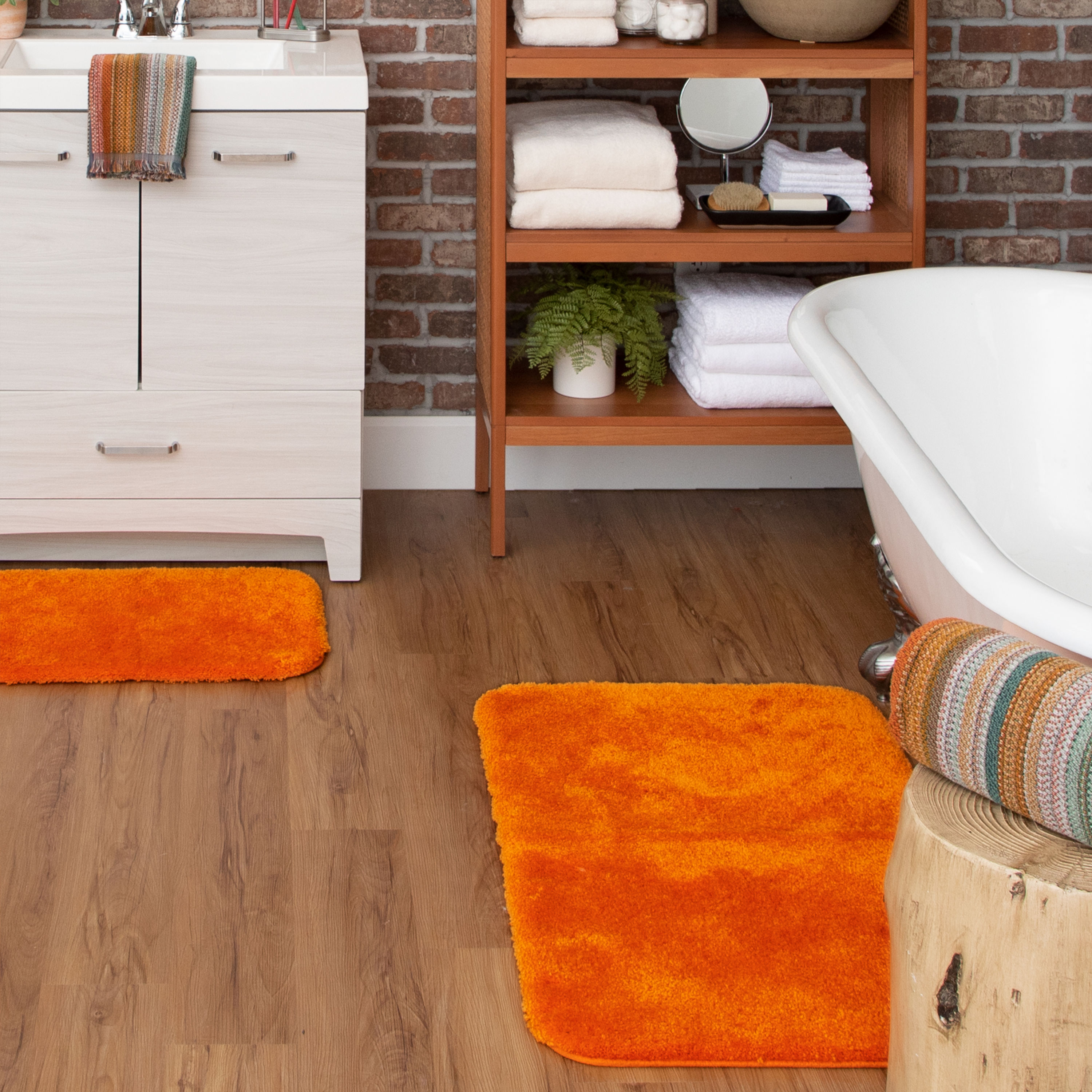 Lavish Home 2 Piece Memory Foam Shag Bath Mat Set Orange