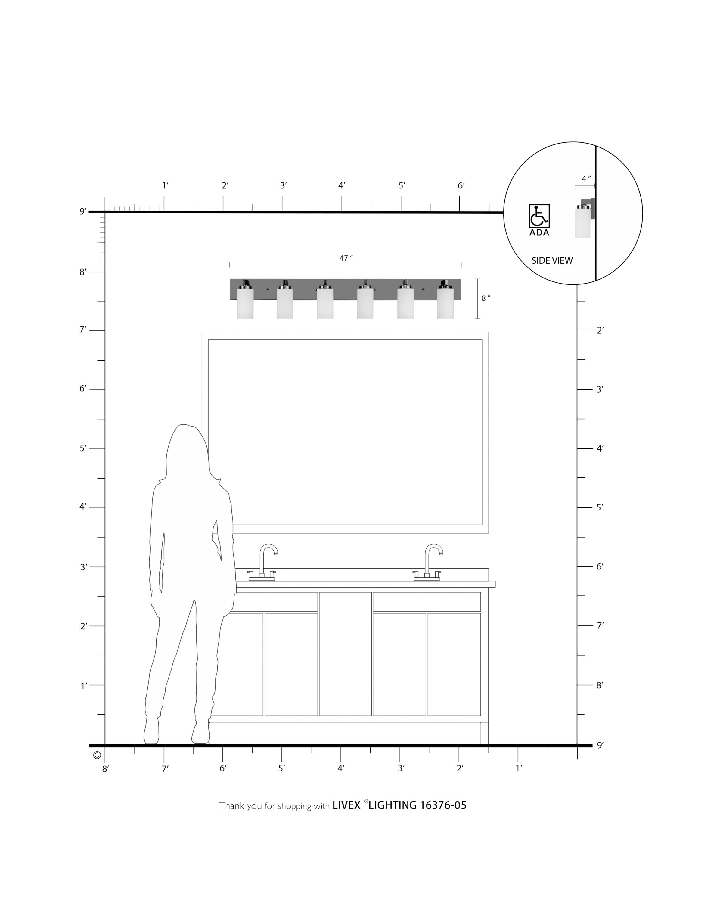 Polished Chrome 6-Light Vanity with Satin Opal Glass