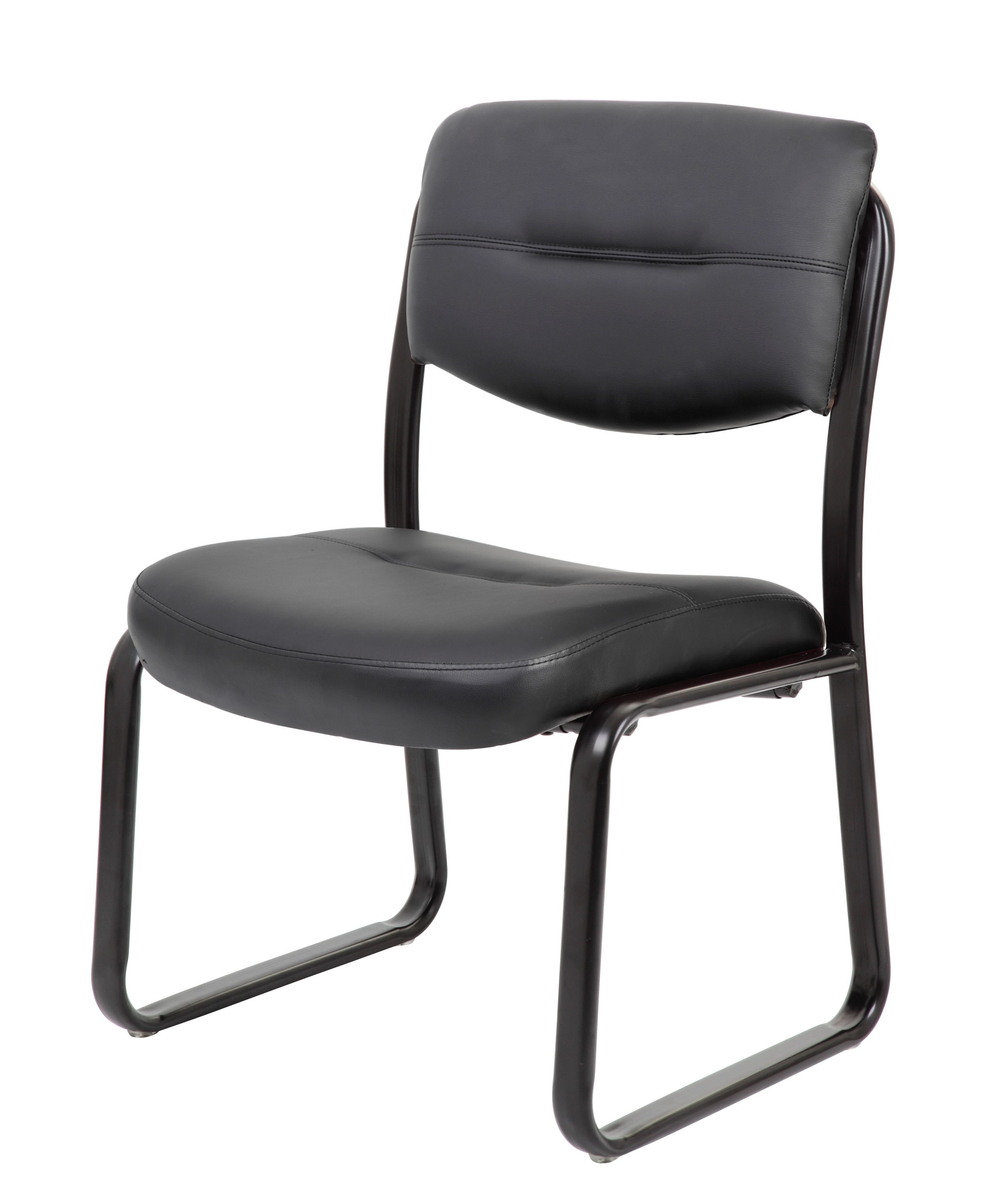 Elegant Black LeatherPlus Armless Guest Chair with Metal Sled Base