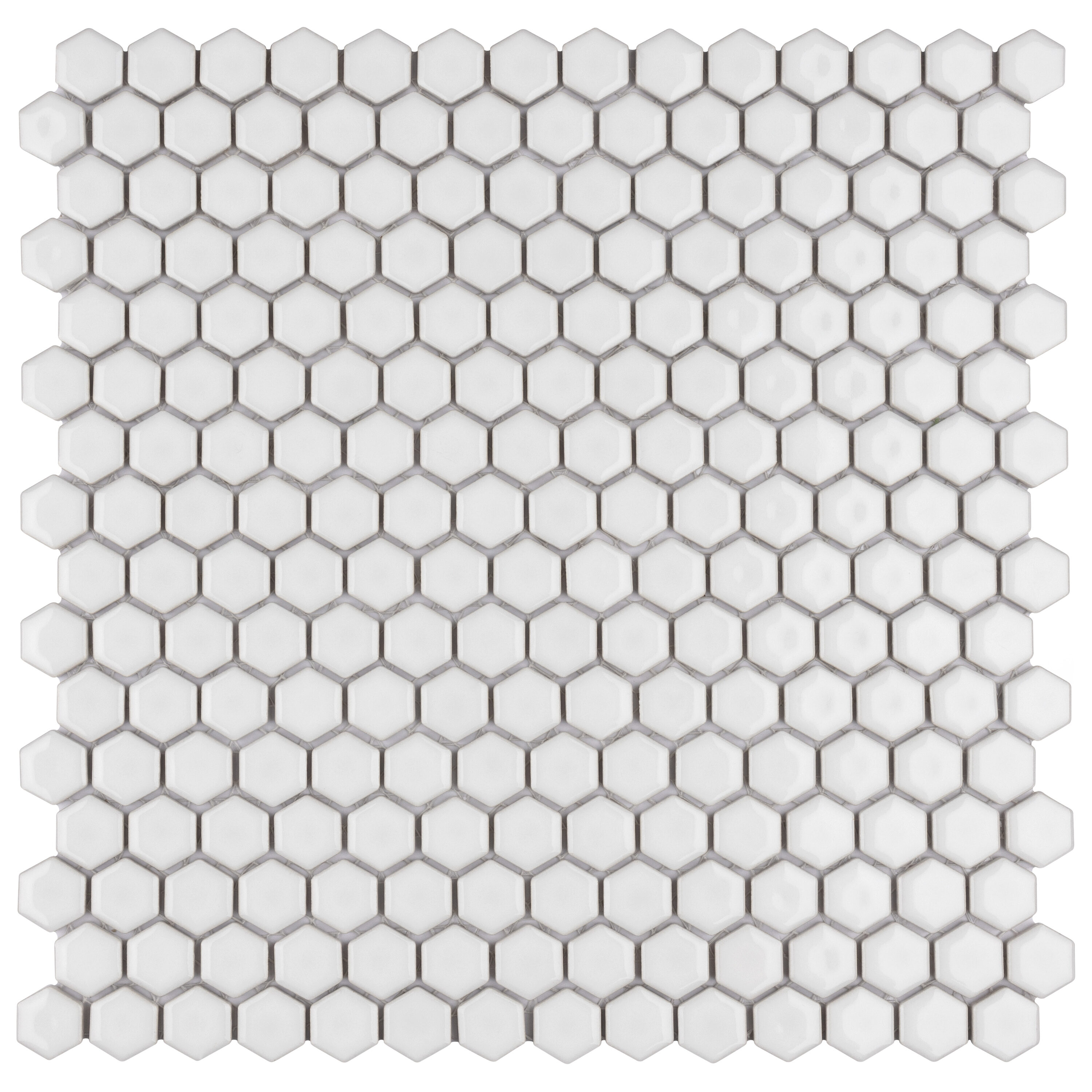Affinity Tile S1FNGCOLXGW Sample- Colmena Hex Glossy White 6-in x 6-in Glossy Porcelain Patterned Hexagon Floor and Wall Tile