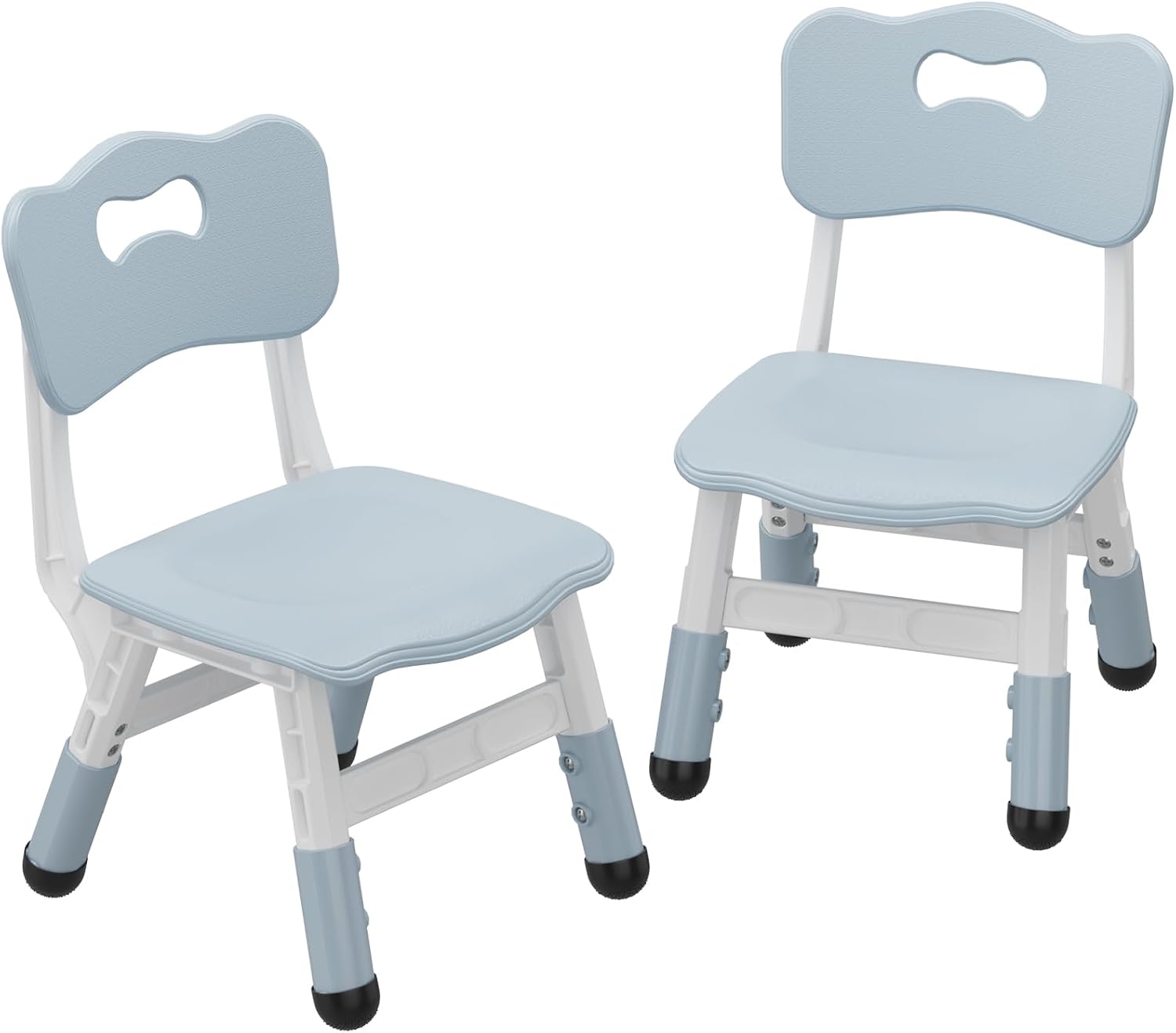 Qeetex ML-PTO-0YXURUM9 Kids Chair 2 Pack Height Adjustable 3 Levels Lightweight Stackable Grey Plastic Toddler Chairs With Ergonomic Design Non Slip Feet Safe Durable For Children Ages 2 To 6 Home Classroom Nursery Use Gray Grayish Blue