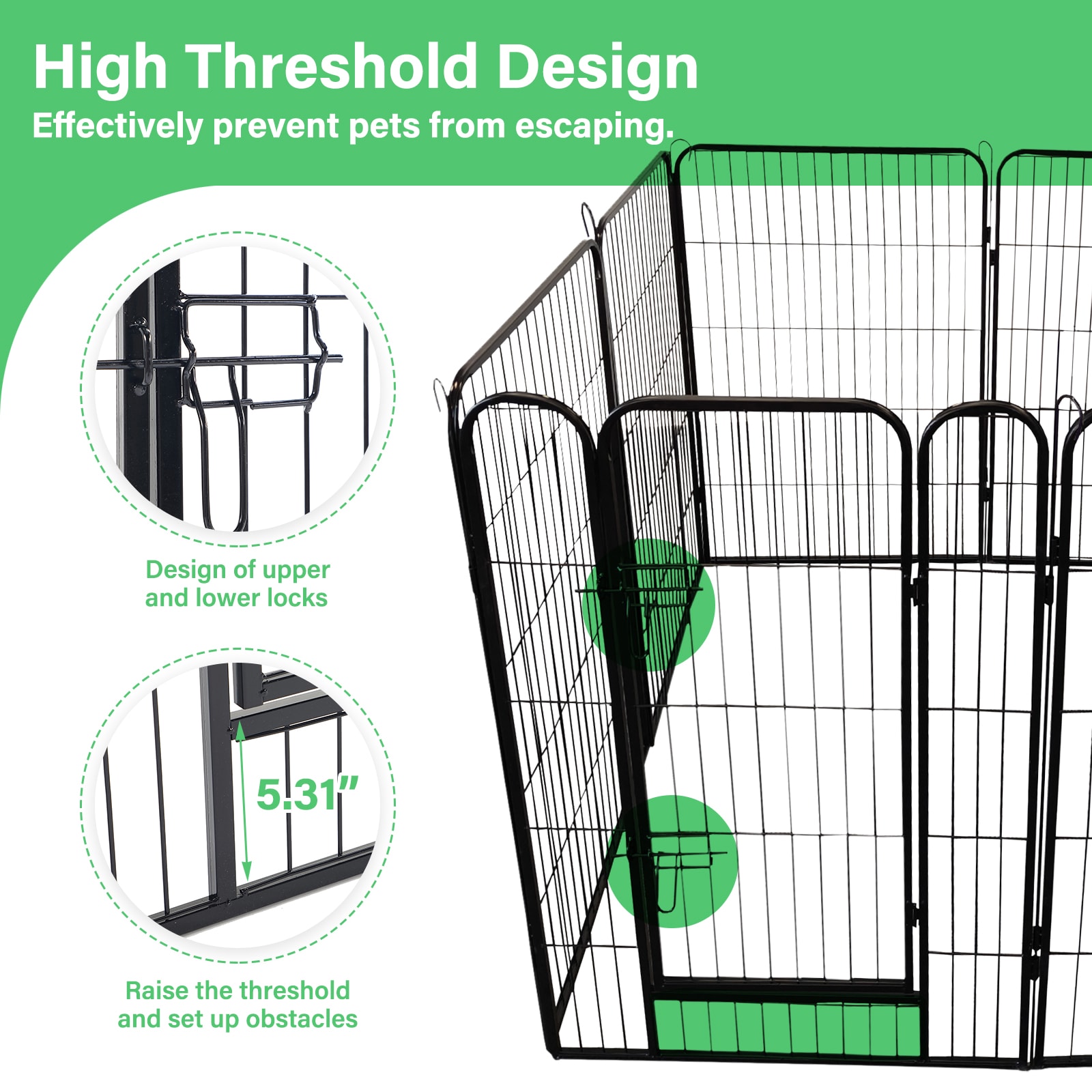 Maocao Hoom Metal Pet Playpen 39.13-in x 21.98-in Black Metal Indoor ...