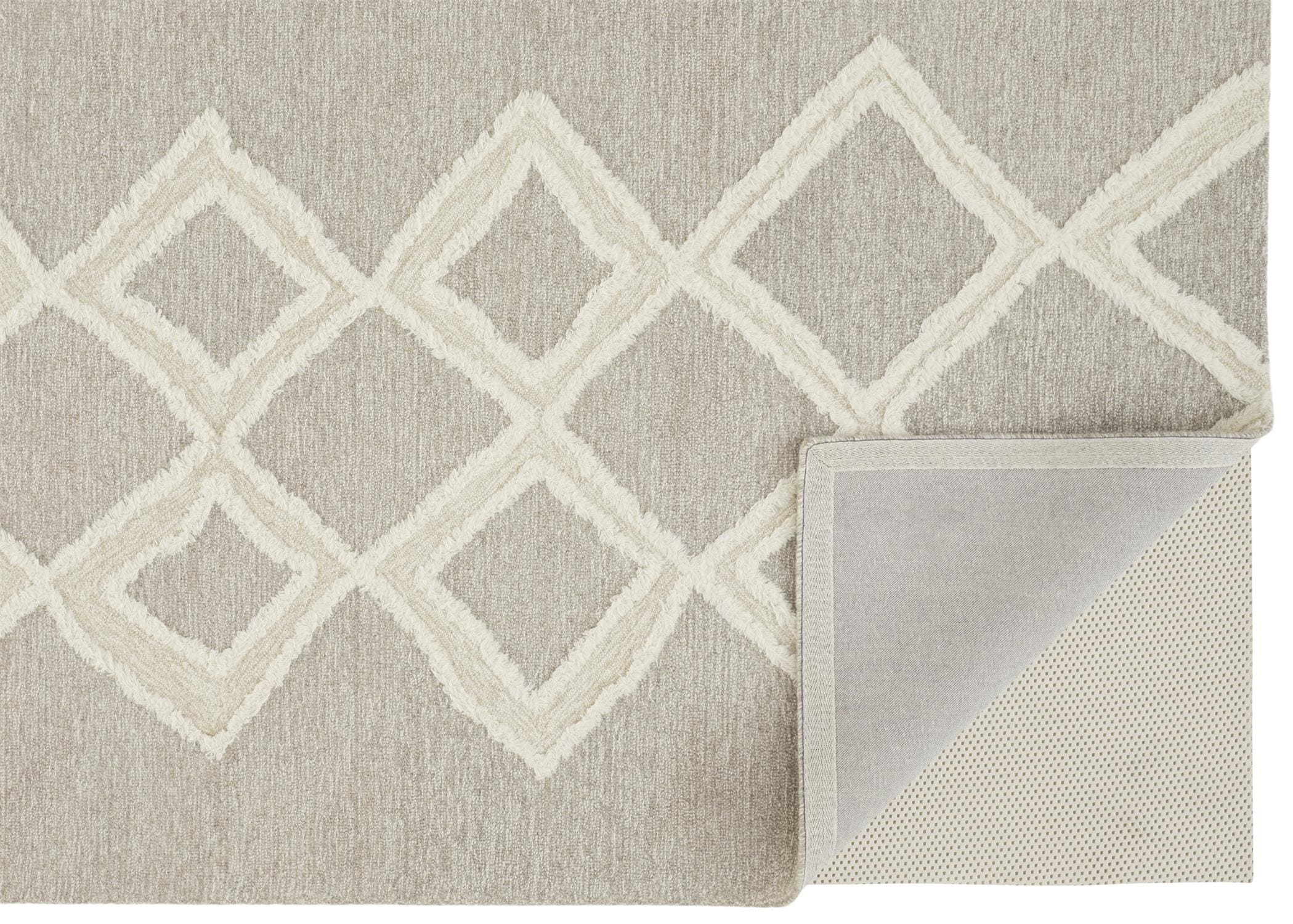 Hand-Tufted Gray and Ivory Wool Geometric Area Rug, 5' x 8'