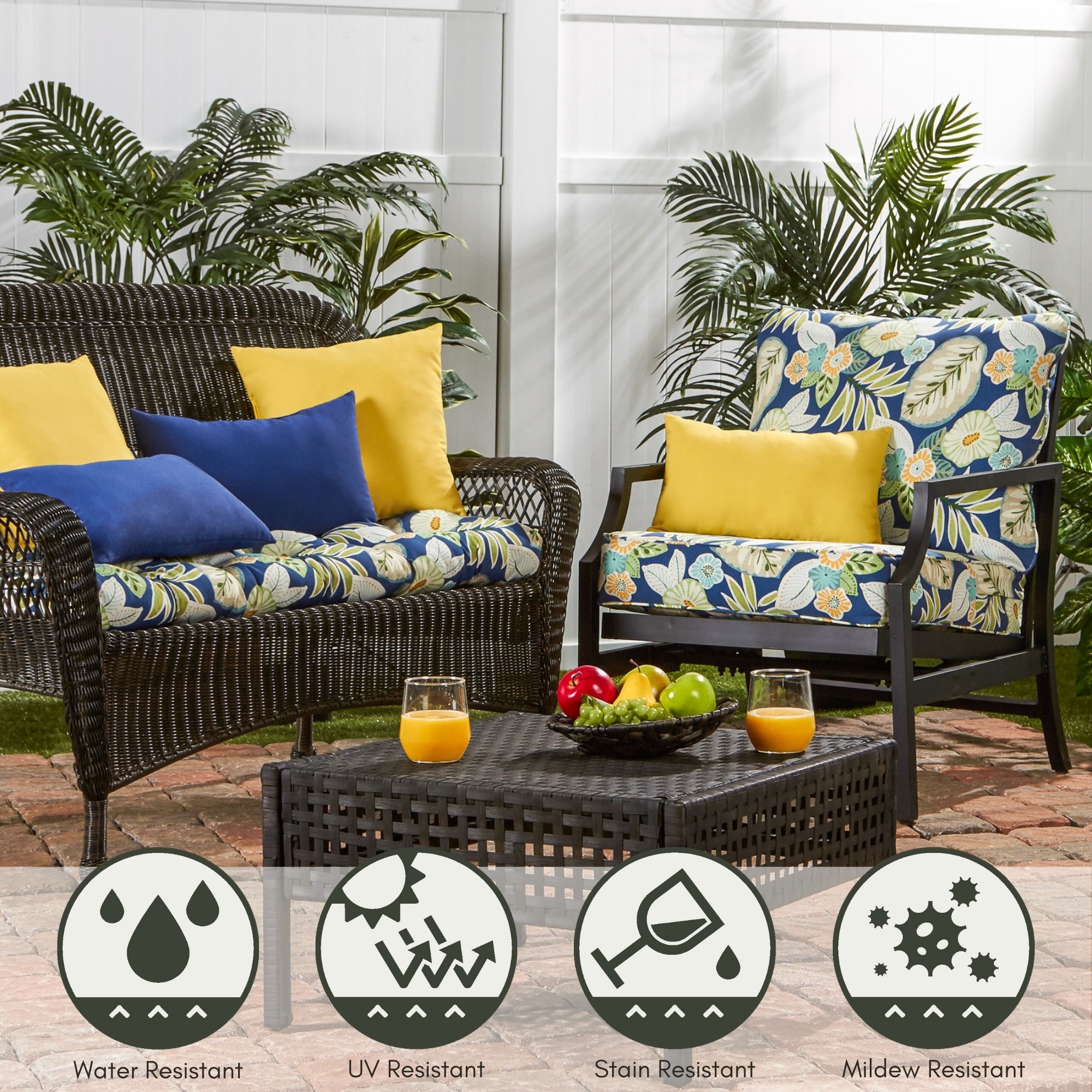 Marlow Blue Floral Contemporary Deep Seat Chair Cushion Set