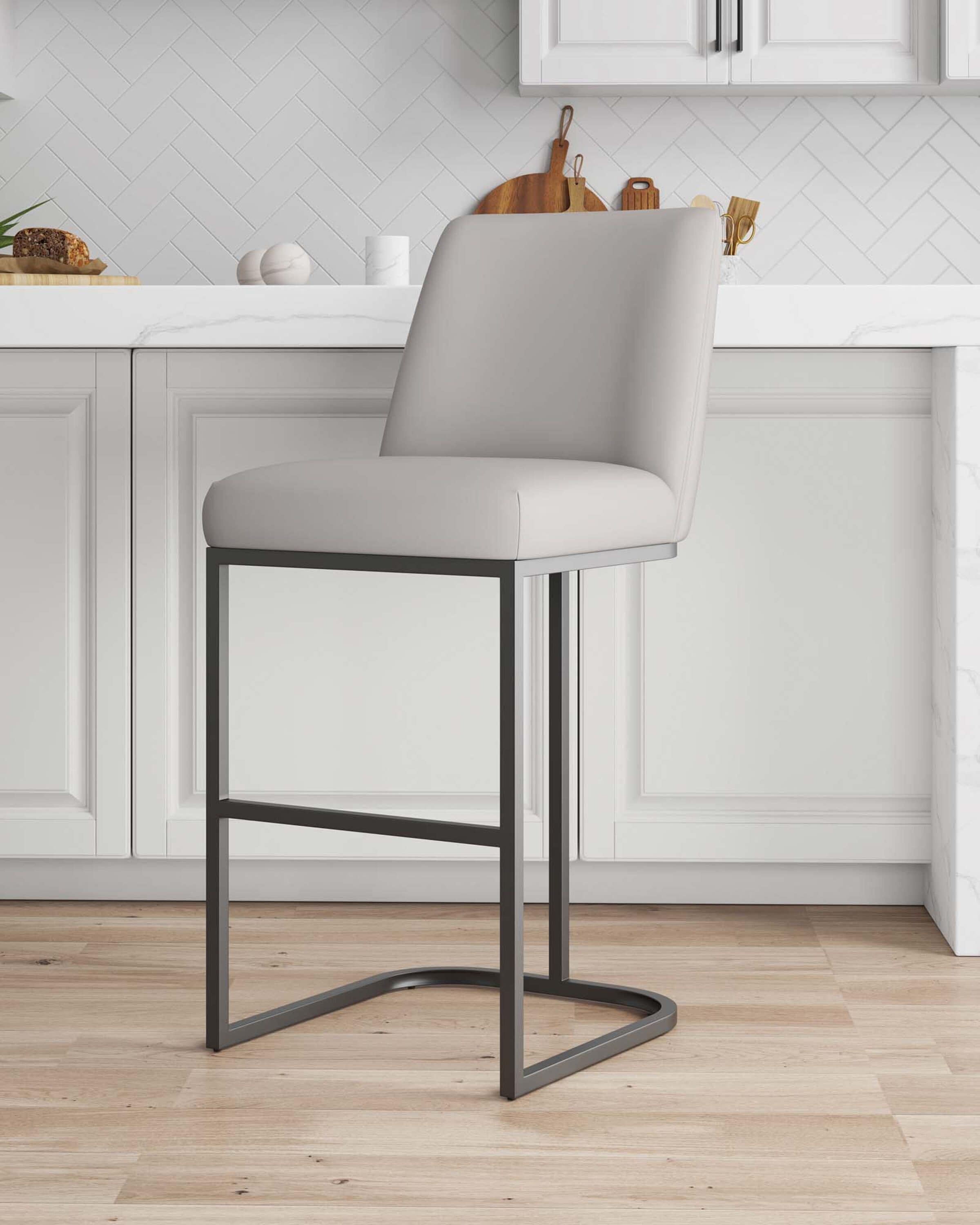 Serena Light Grey Leatherette Upholstered Metal Bar Stool