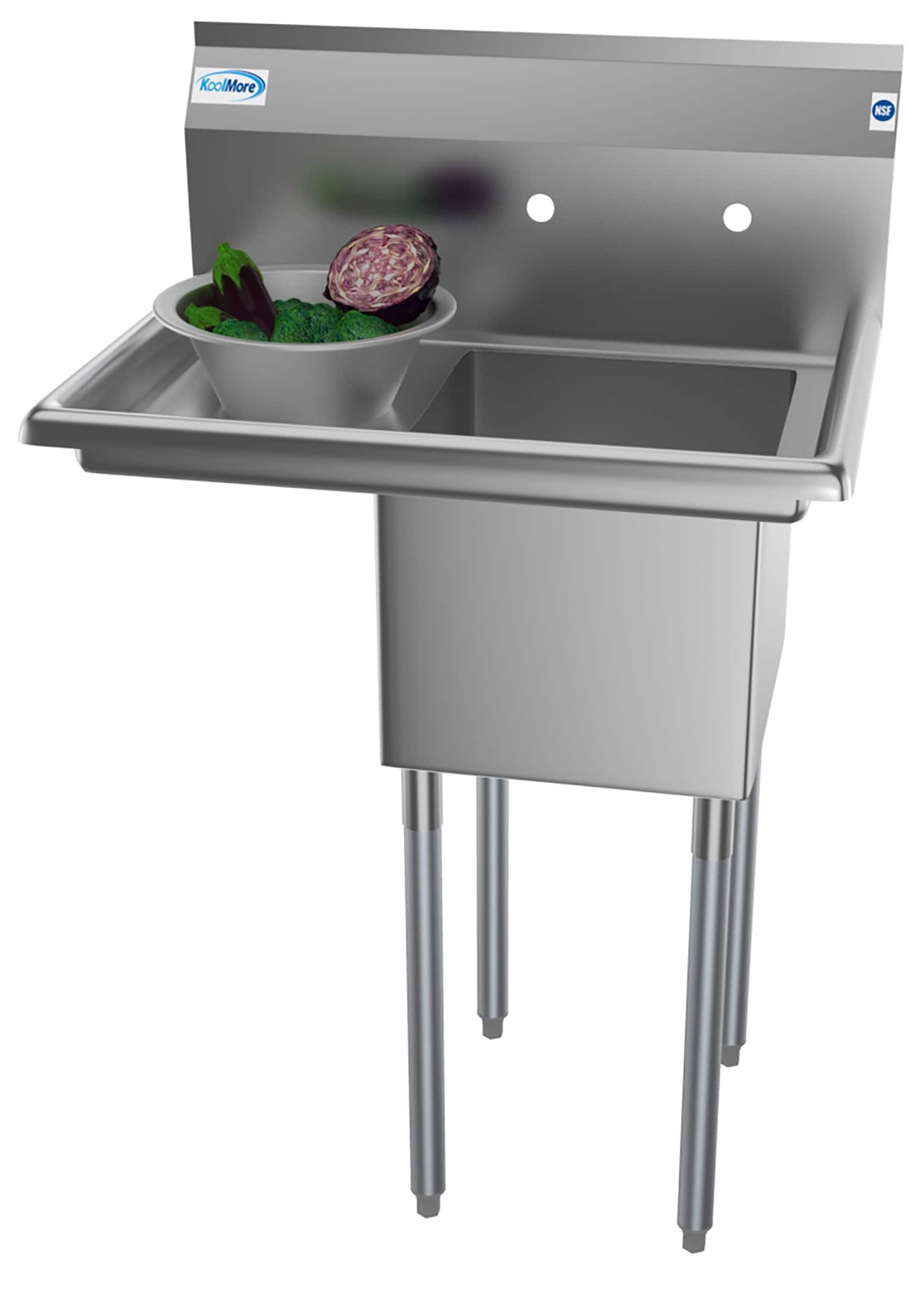 KoolMore CS114-12S 22-in x 29-in 1 -Basin Stainless Steel Freestanding Utility tub with Drain