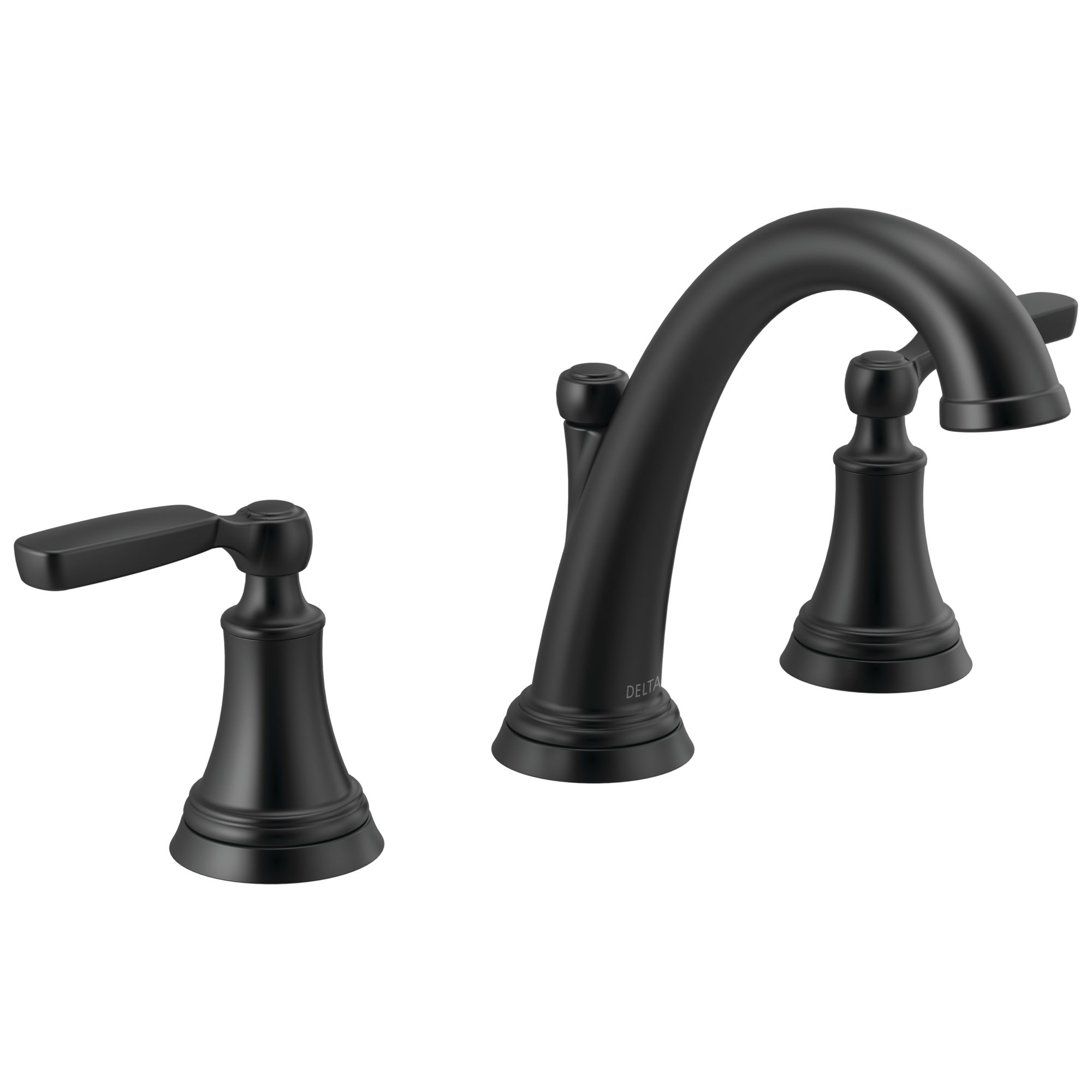 Delta Woodhurst Matte Black 2-handle 8-in widespread WaterSense High-arc Bathroom Sink Faucet with Drain