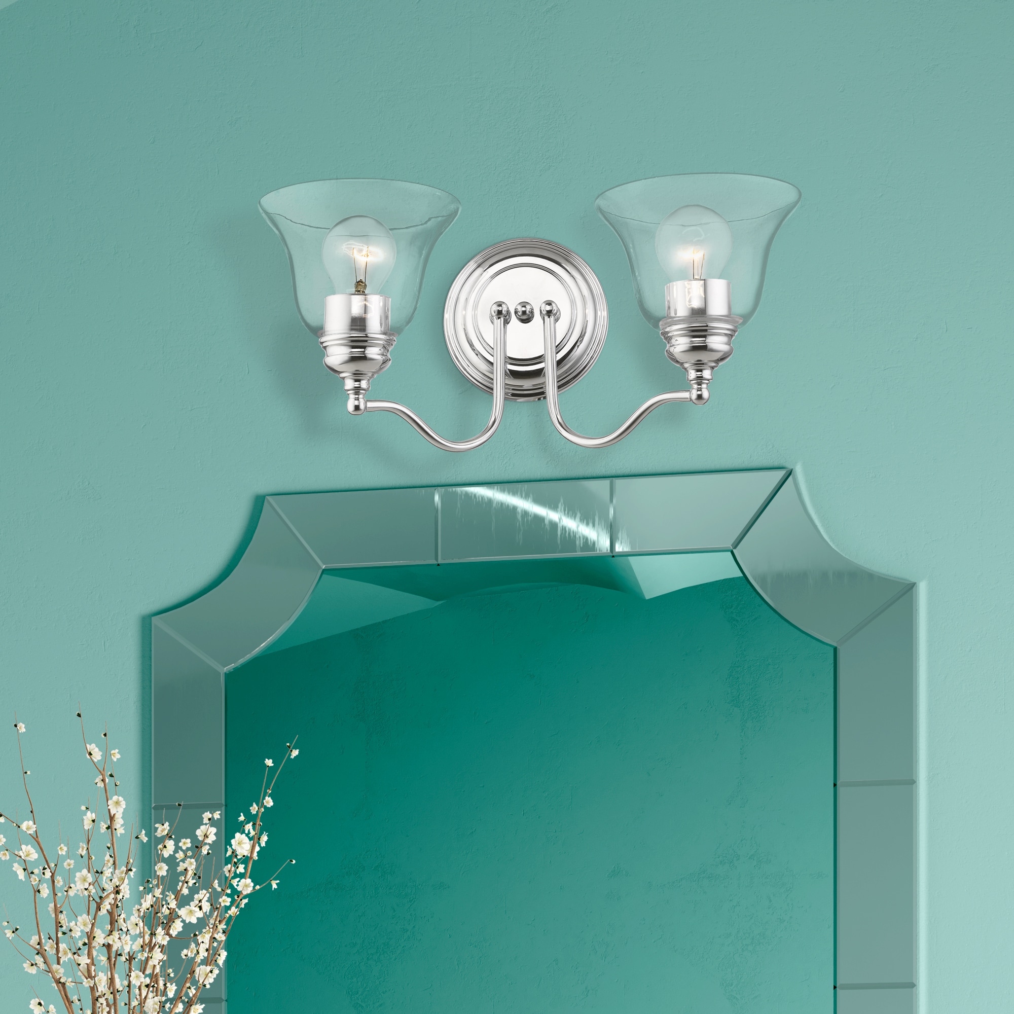 Moreland Polished Chrome Dual Light Vanity with Hand Blown Glass