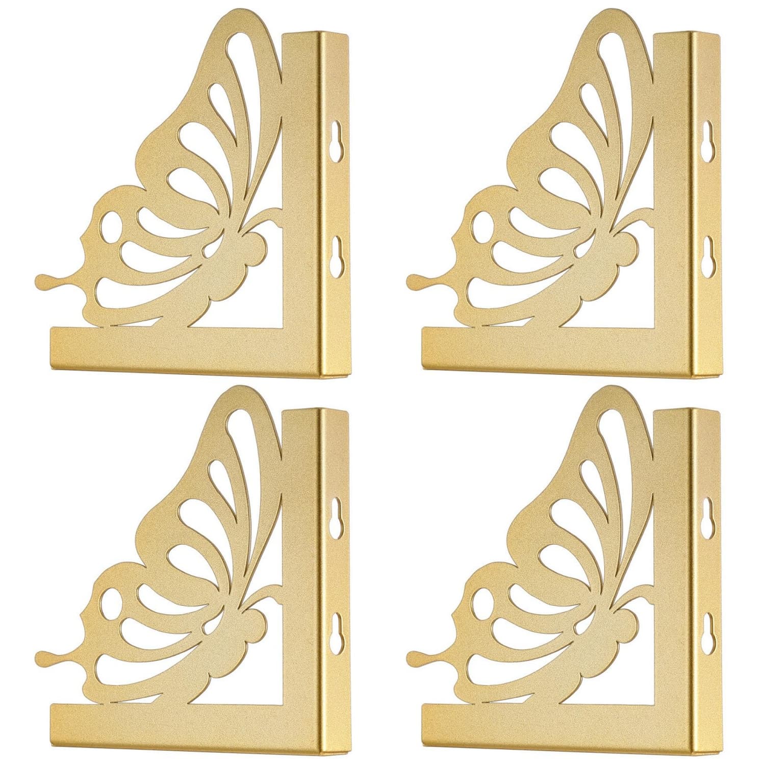 OGETFUUR 4 Pack 4.6in Decorative Shelf Brackets Heavy Duty Antique Brass for Gold Shelf Brackets for Wall Shelves Living Room with Vintage Floral Style