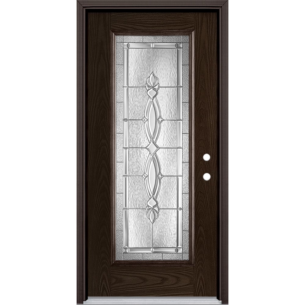 Masonite 3421831 Panama 36-in x 80-in x 4-9/16-in Fiberglass Full lite Left-hand inswing Walnut Stained Prehung Single door Front Door with Brickmould Insulating core Decorative glass