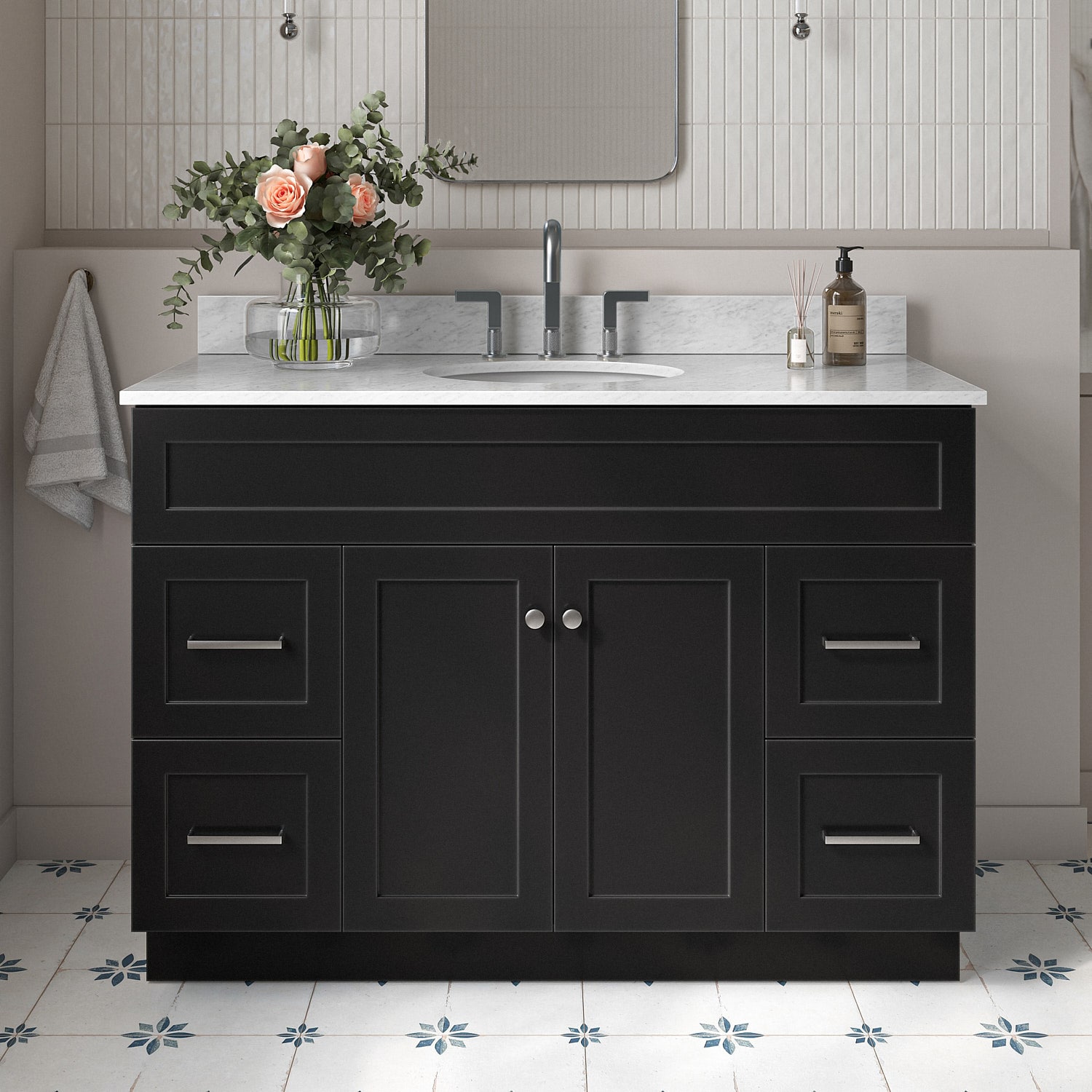 ARIEL F049SCW2OVOBLK Hamlet 49-in Black Undermount Single sink Bathroom Vanity with 0.75" Carrara White Marble Natural marble Top