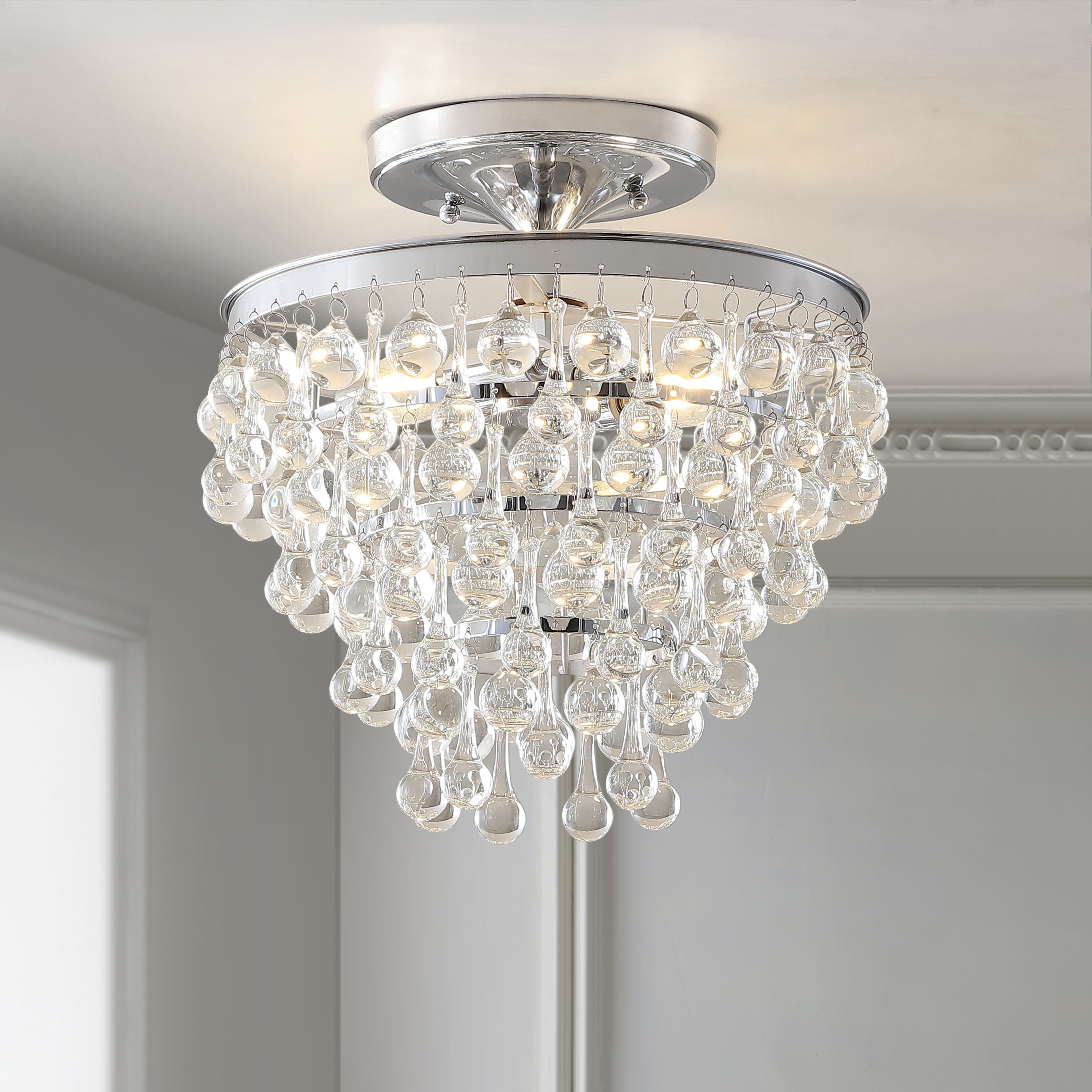 JONATHAN  Y JYL9029B Toronto 13" Metal/Crystal Modern Transitional 1 -Light 13-in Polished Chrome Semi Flush Mount Light