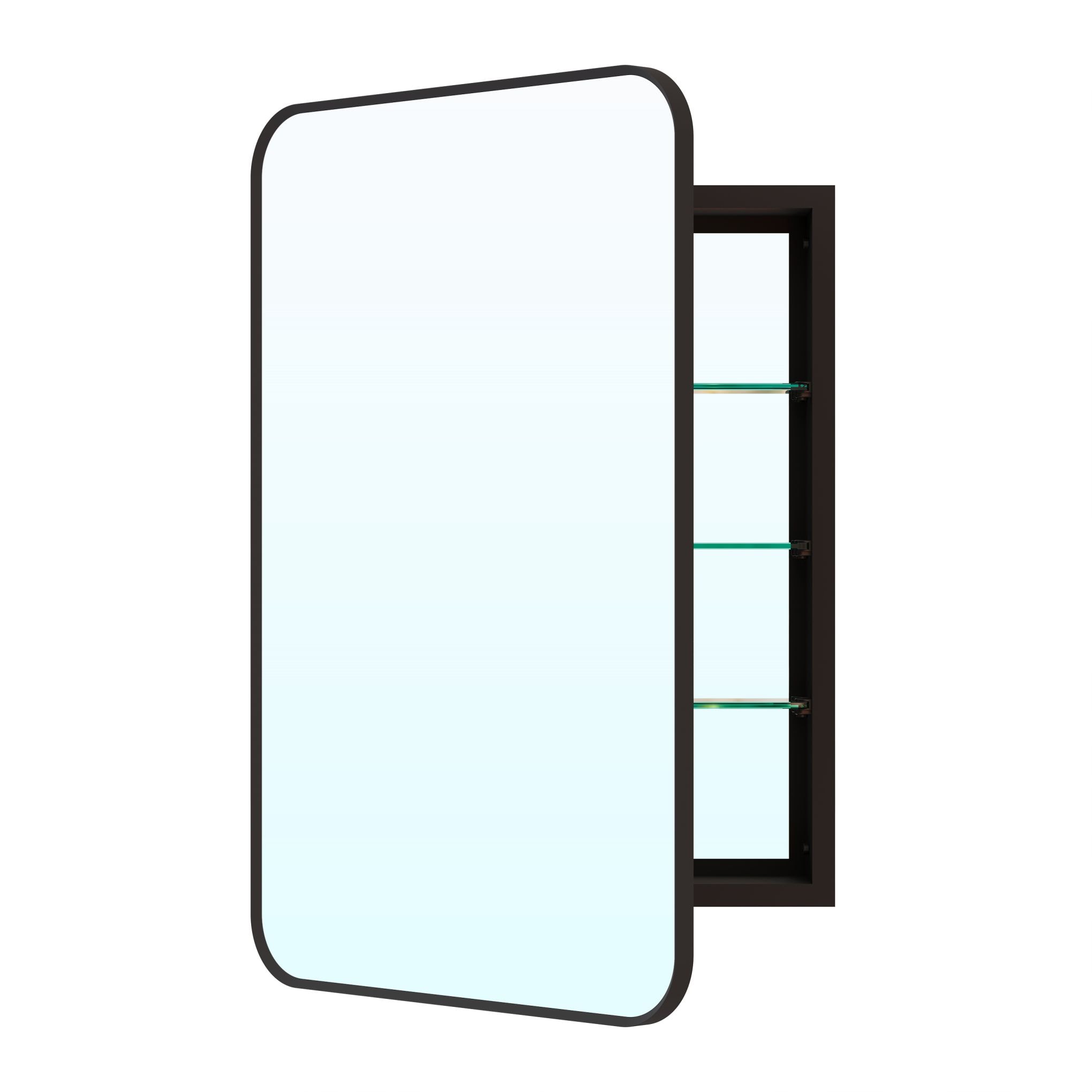 WELLFOR LEA2030MB-LR 20-in x 30-in Surface/Recessed Mount Black Mirrored Rectangle Soft Close Medicine Cabinet