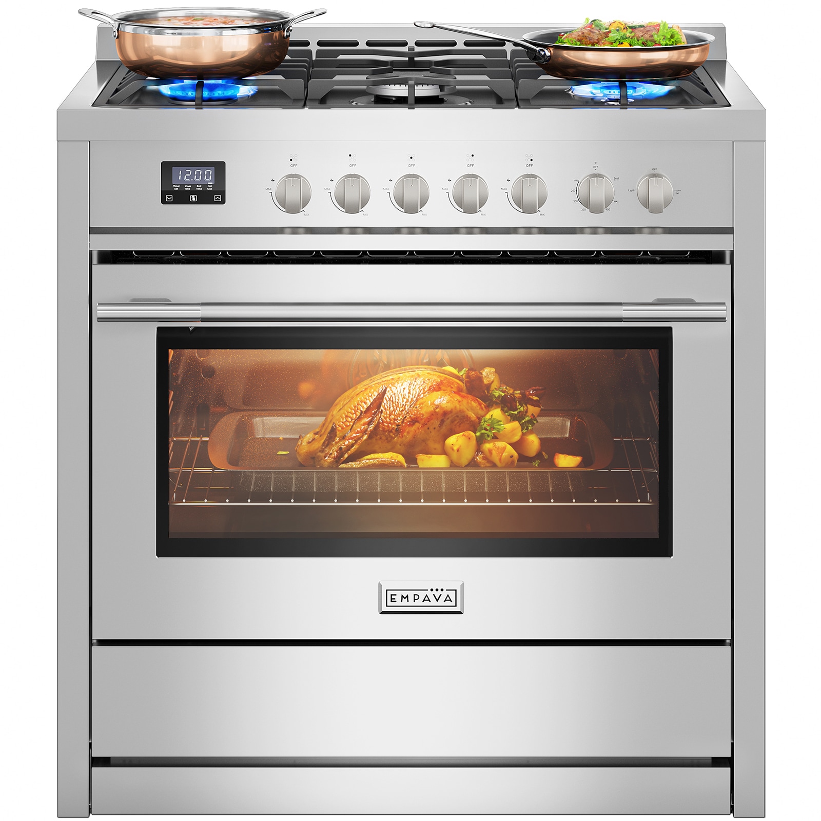 Empava EMP-36GR12 Luxury 36-in 5 burners 4.3-cu ft Convection Oven Slide-In Natural Gas Range ( Stainless steel )