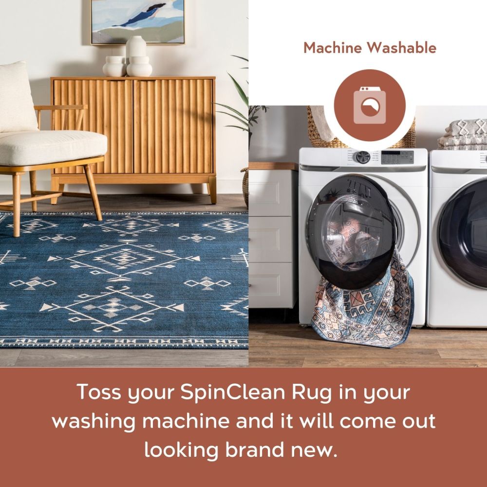 Navy Rectangular Reversible Washable Synthetic Area Rug, 3' x 5'