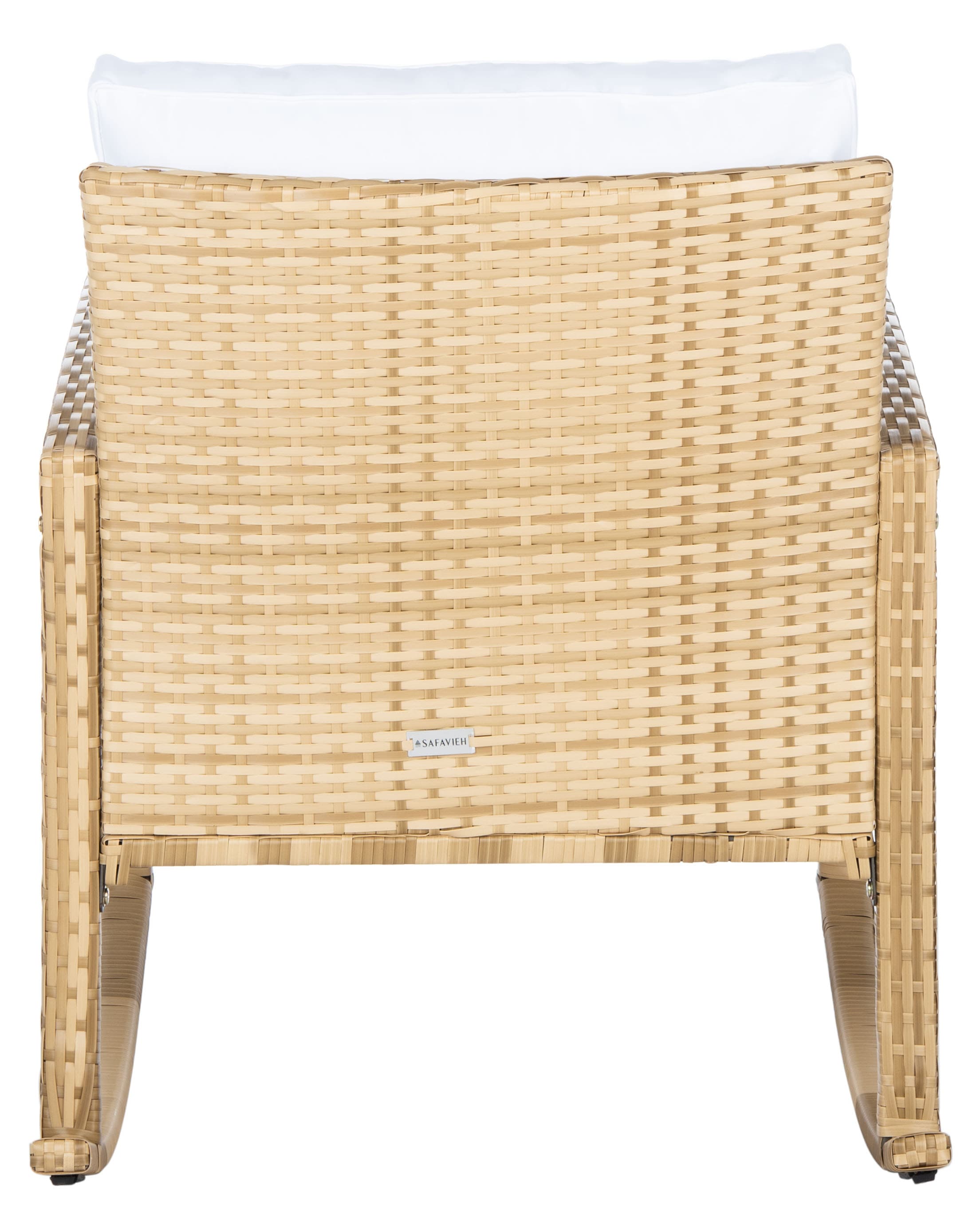 Safavieh PAT7721D Daire Wicker Natural Steel Frame Rocking Chair with White Cushioned Seat