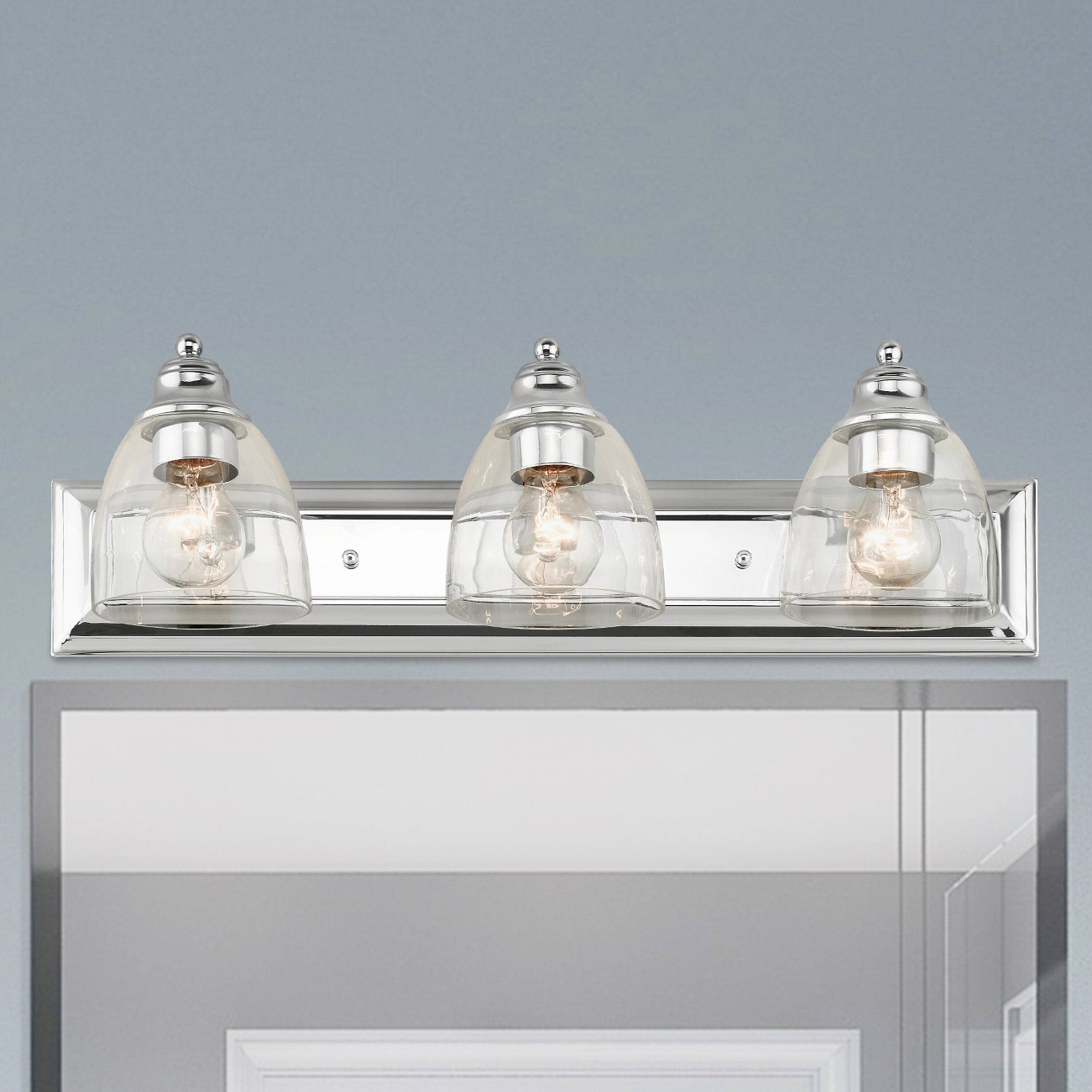 Elegant Polished Chrome 3-Light Vanity Sconce with Hand Blown Glass Shades