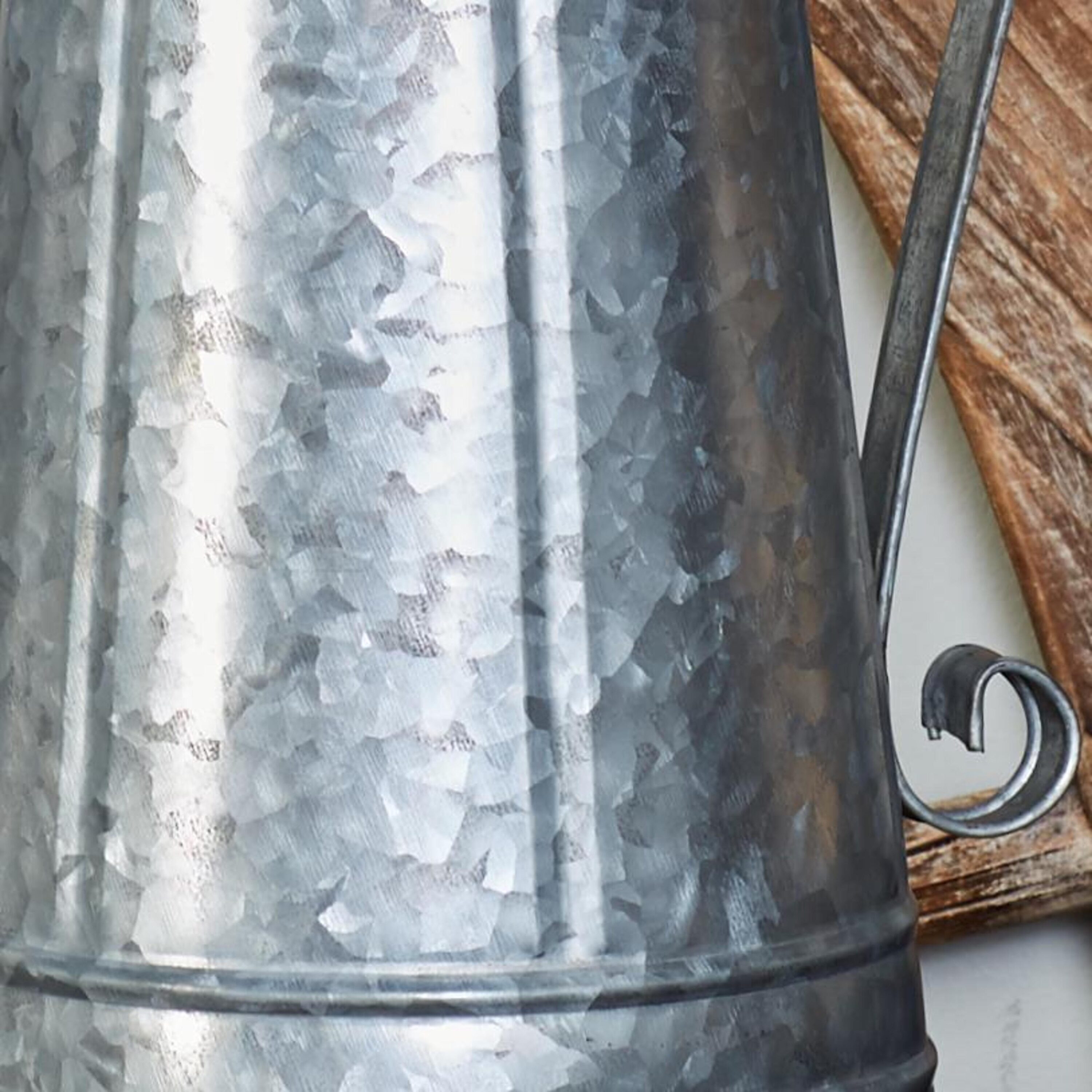 Chic Farmhouse 9" x 20" Silver Metal Watering Can Planter