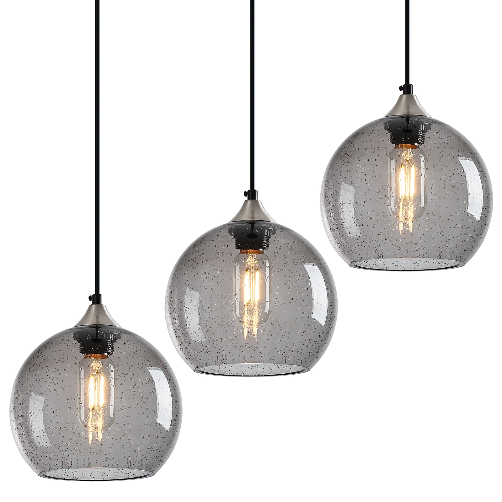 ZHLLMQ Pendant 1-Light 3Pack Modern Light Grey Seeded Glass Globe Non Integrated LED 7.87in Kitchen Island Hardwired Adjustable Pendant Light