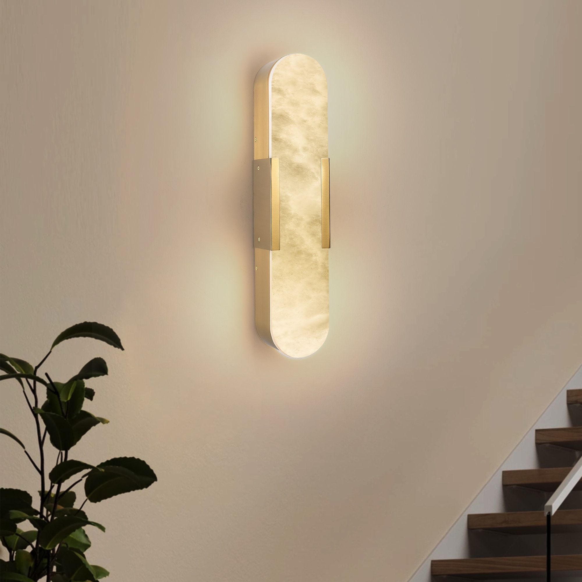 LUXEYARD 19.7 Inch Natural Marble Wall Sconce Set of 2 Gold Modern Bathroom Wall Lights