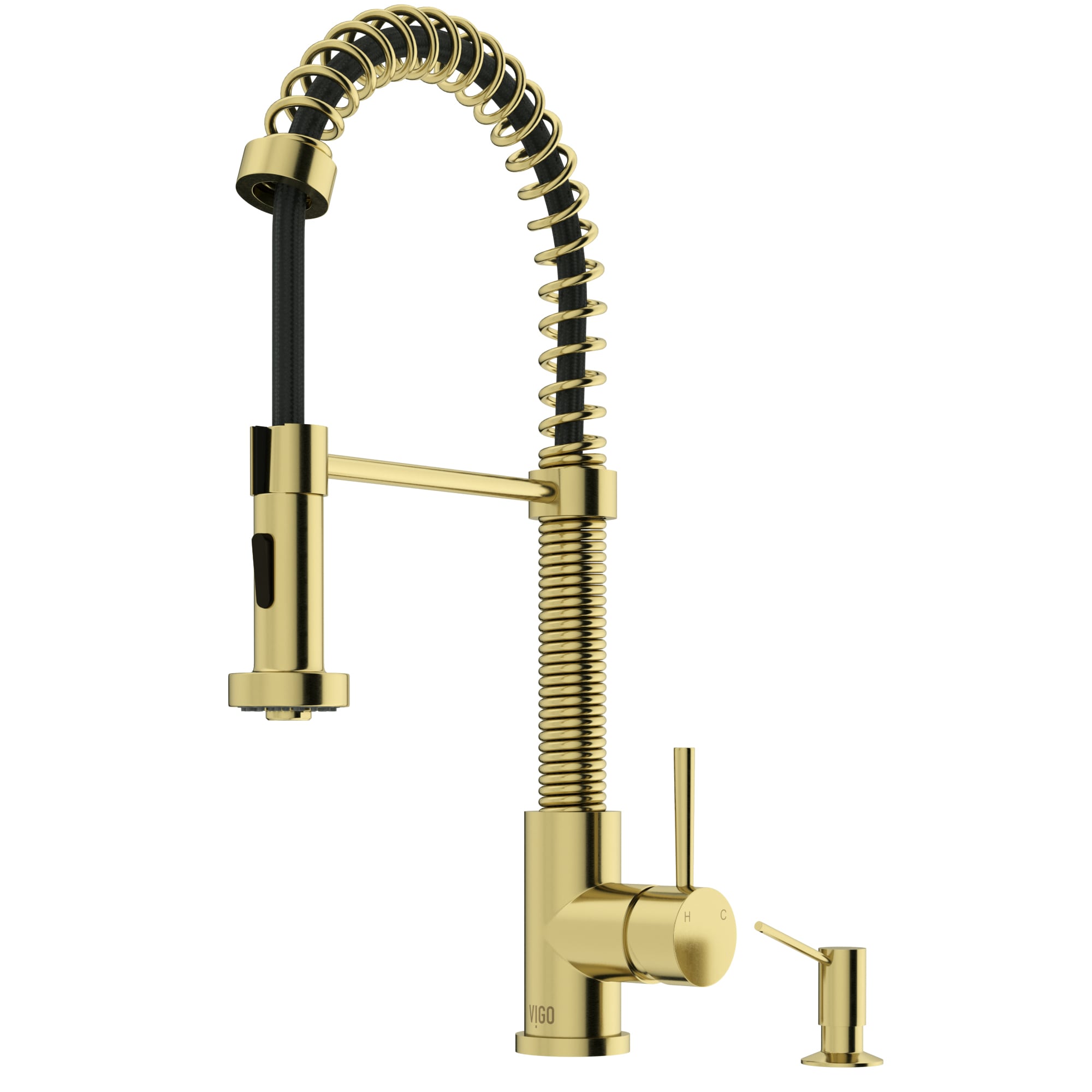 VIGO VG02001MGK5 Edison Matte Brushed Gold Single Handle Deck-mount Pull-down Kitchen Faucet with Sprayer (Soap Dispenser Included)
