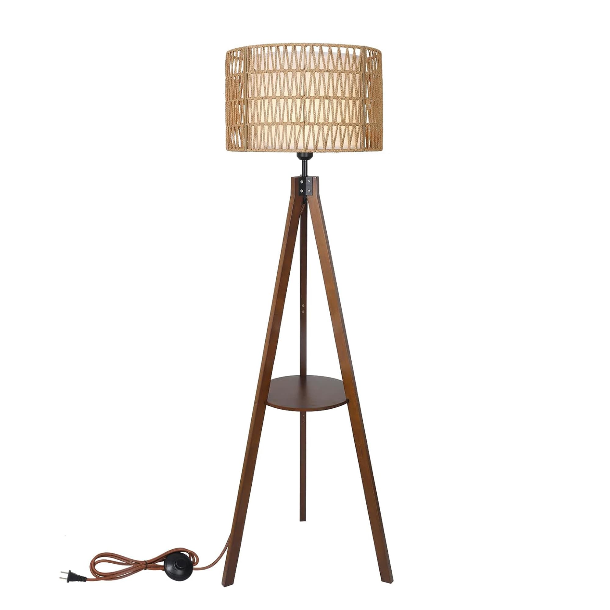 SINOFURN SYB490005WT 59-Inches Brown Tripod Floor Lamp with Rattan Shade