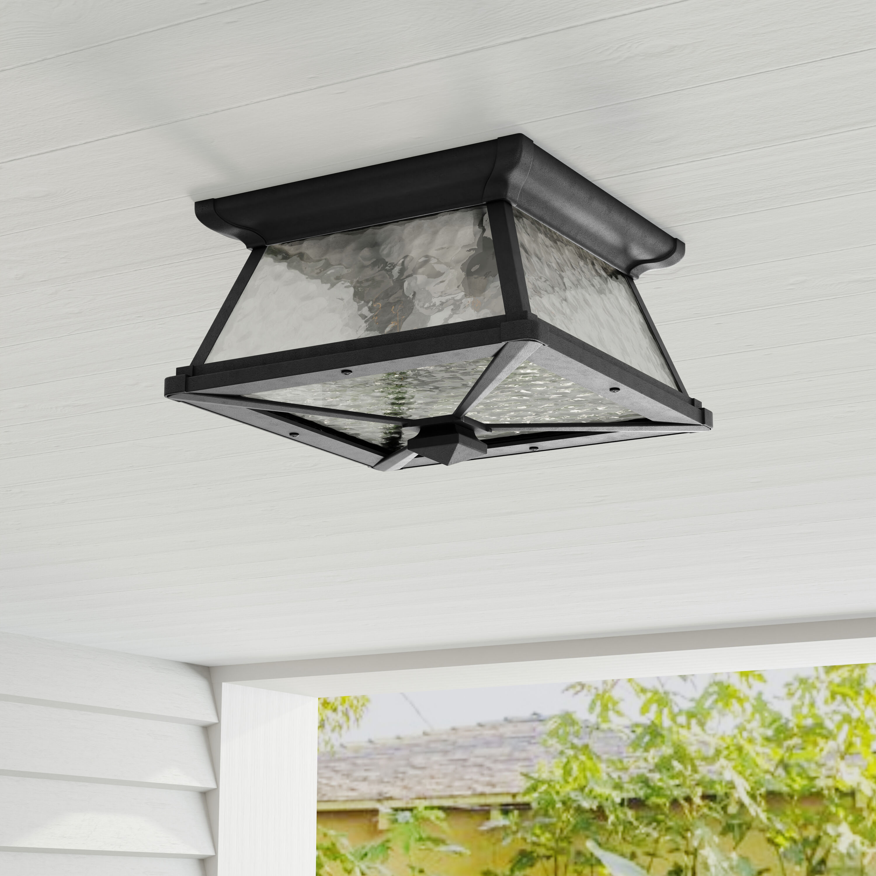 Mac Black Aluminum and Glass Outdoor Ceiling Light