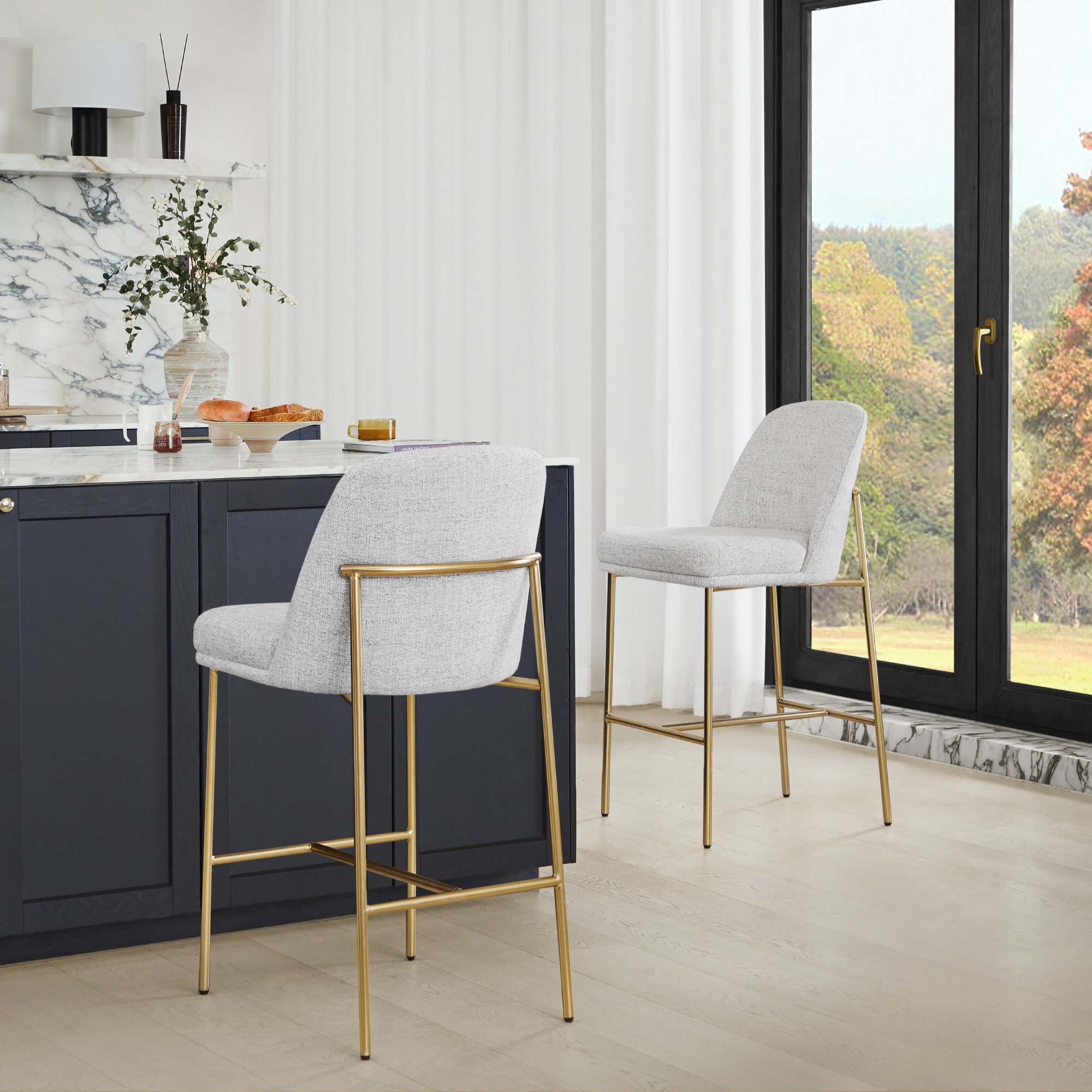 Circle 55 LWSY2018-A303 2 -Set White (Multi-Colored) 27-in H Counter height Square seat Upholstered Metal Bar Stool and Back