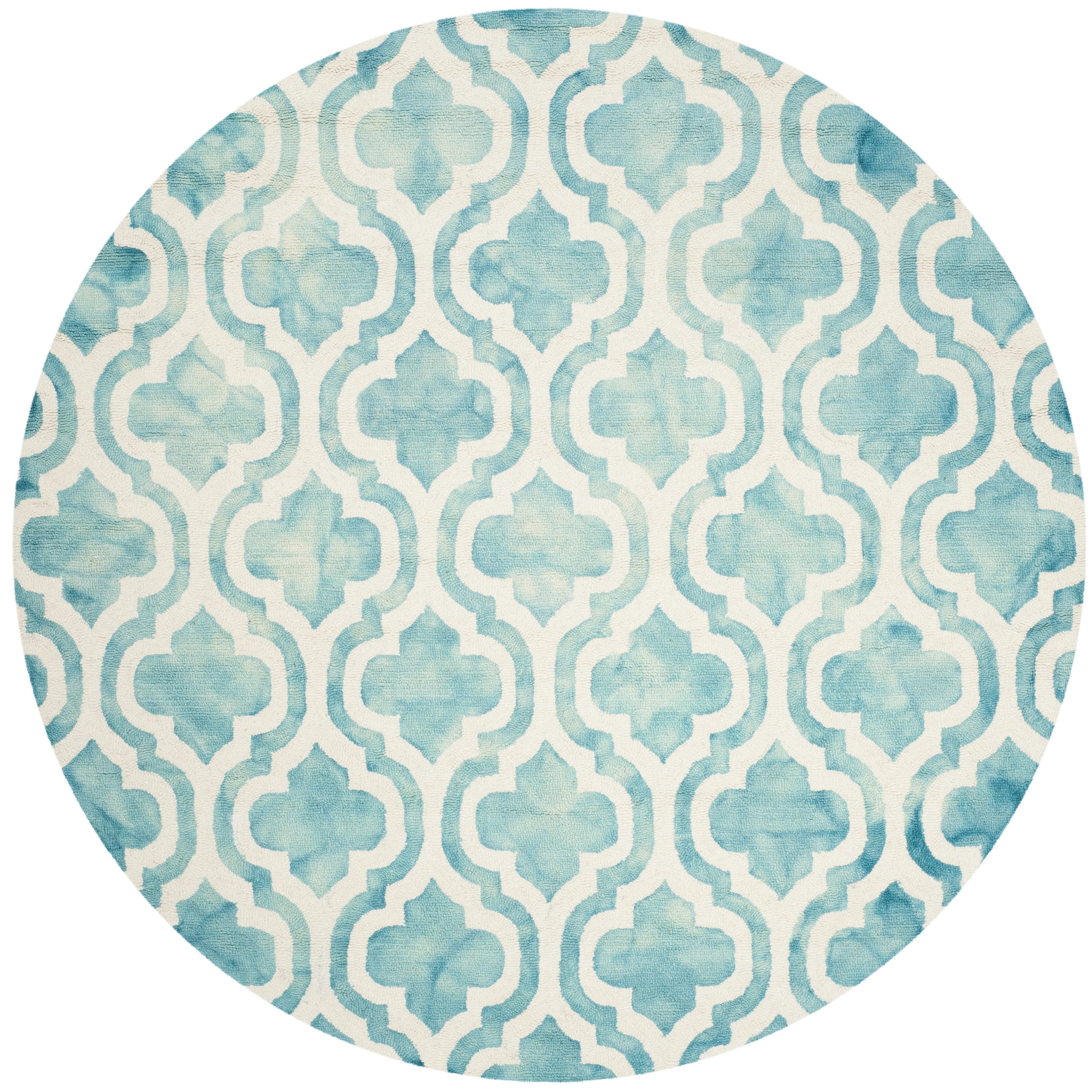 Safavieh DDY537D-5R Dip Dye Alana 5 x 5 (ft) Tufted Wool Turquoise/Ivory Round Indoor Trellis Bohemian/Eclectic Area rug