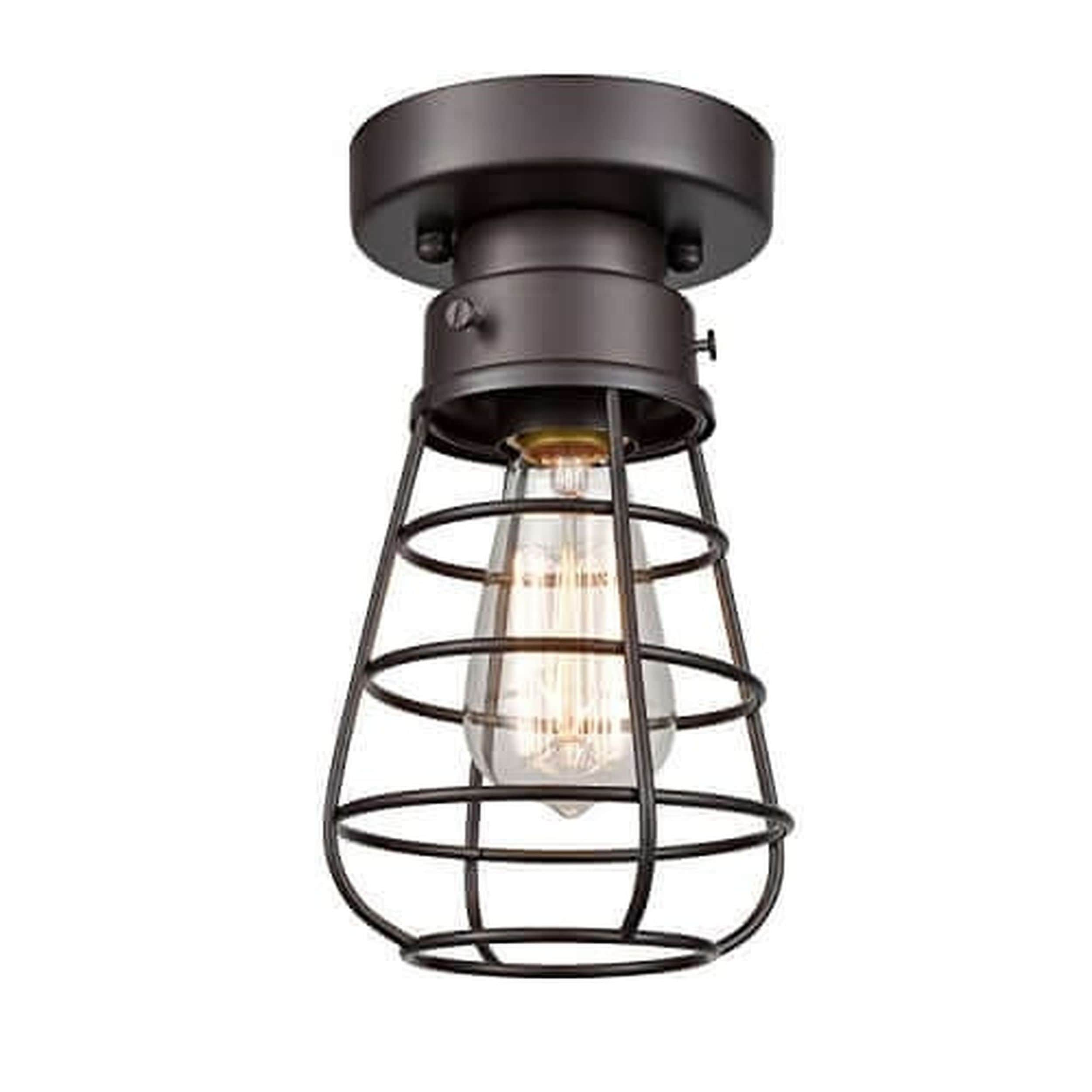 Claxy 5.12-in Oil Rubbed Bronze Rustic/Industrial Metal Ceiling Light ...