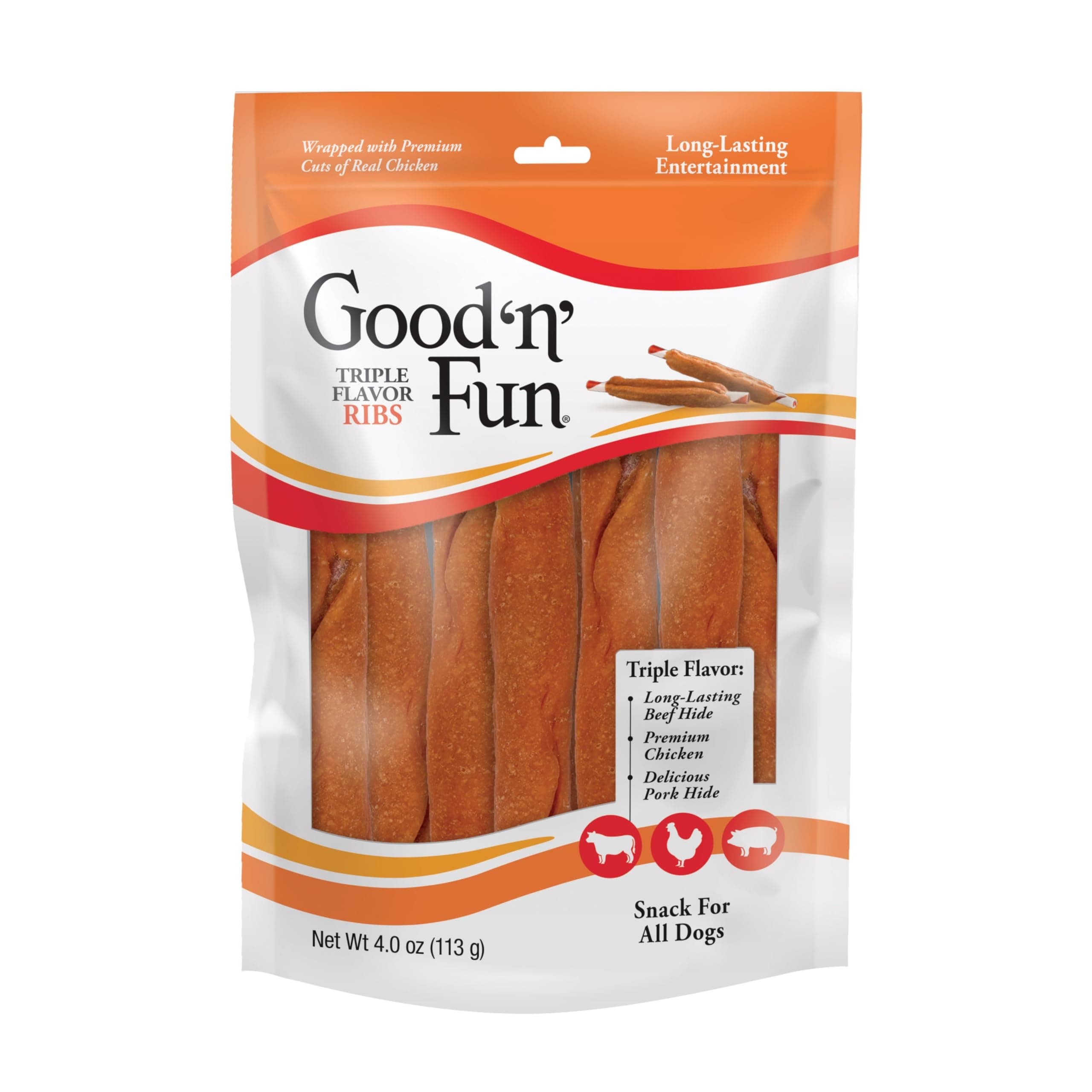 Good 'n' Fun Healthy Hide Triple-Flavor Twists - Beef Pork Chicken Regular - 6 Pack - Pack of 3 #P-83337KH-12