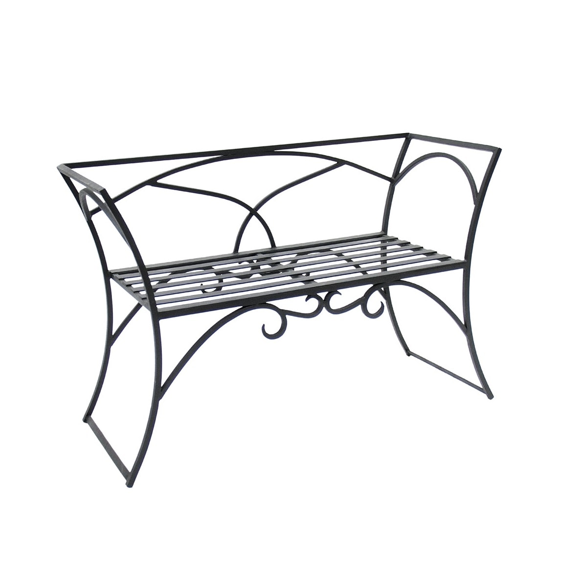 Black Wrought Iron Arbor Bench with Backrest
