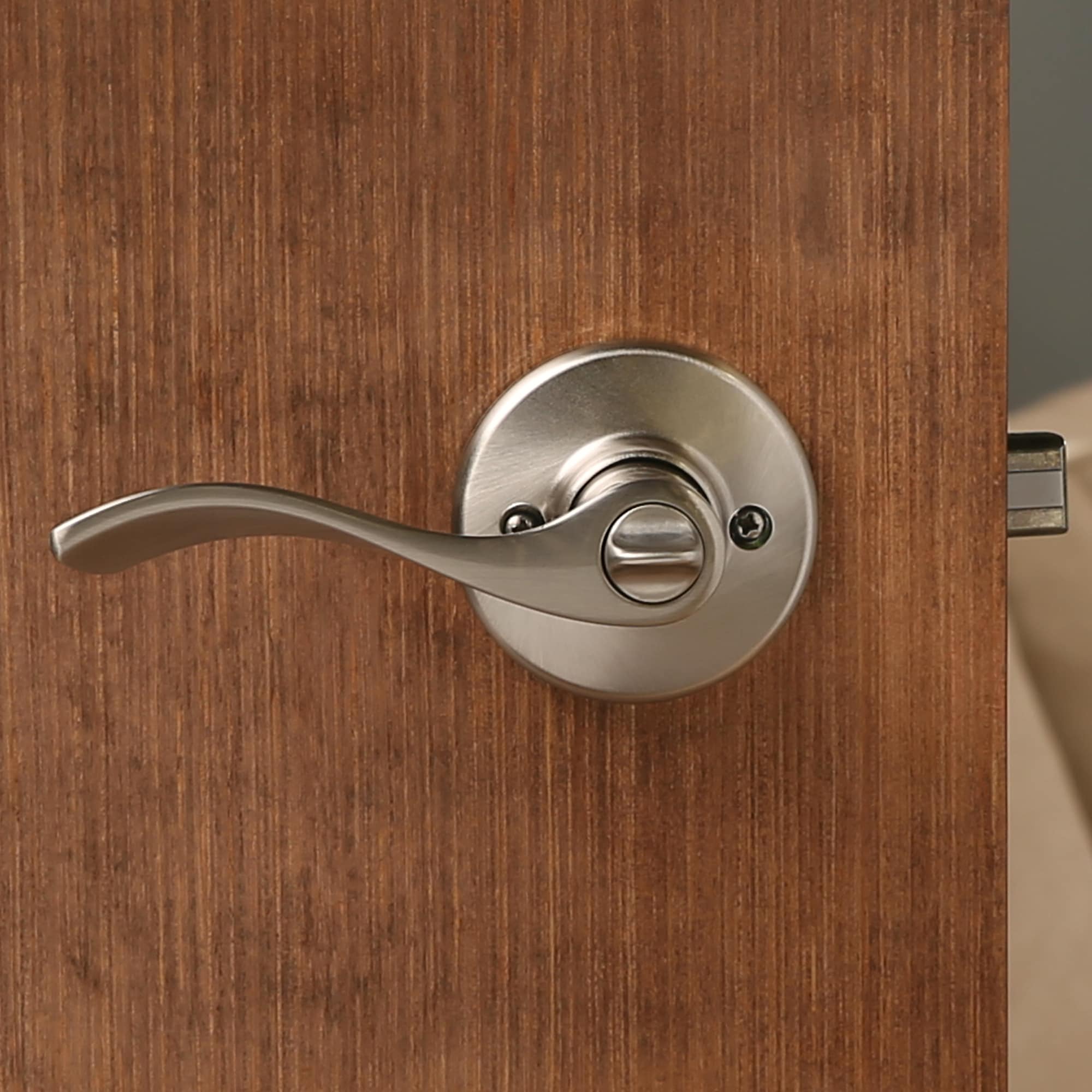 Kwikset Security Balboa Satin Nickel Interior Bed/Bath Privacy Door Handle  in the Door Handles department at